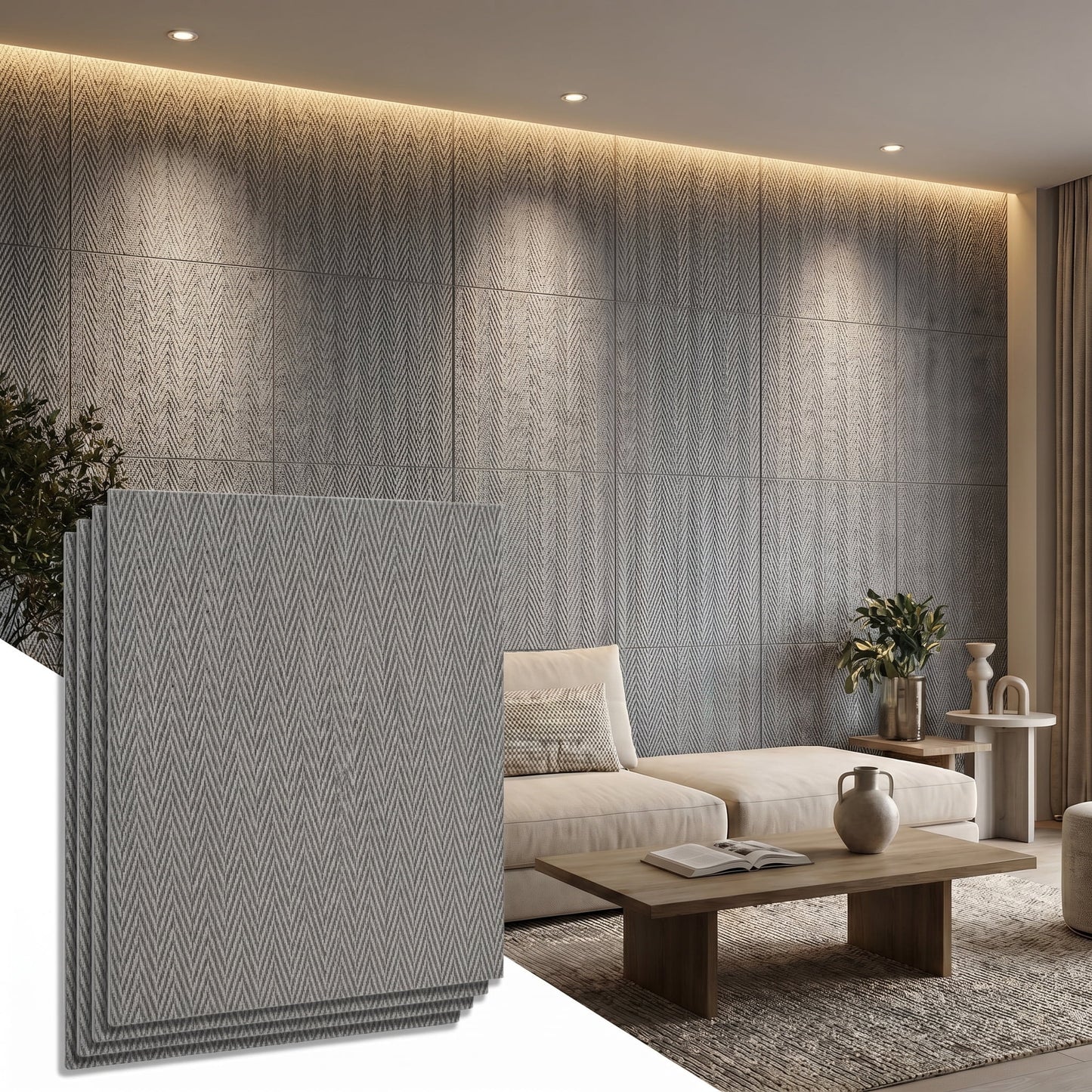 Real3D 8Pcs 24"x24" Faux Stone Wall Panels 3D Textured, Flexible Real Sand Finish Decorative Wall Tiles,Cement Gray