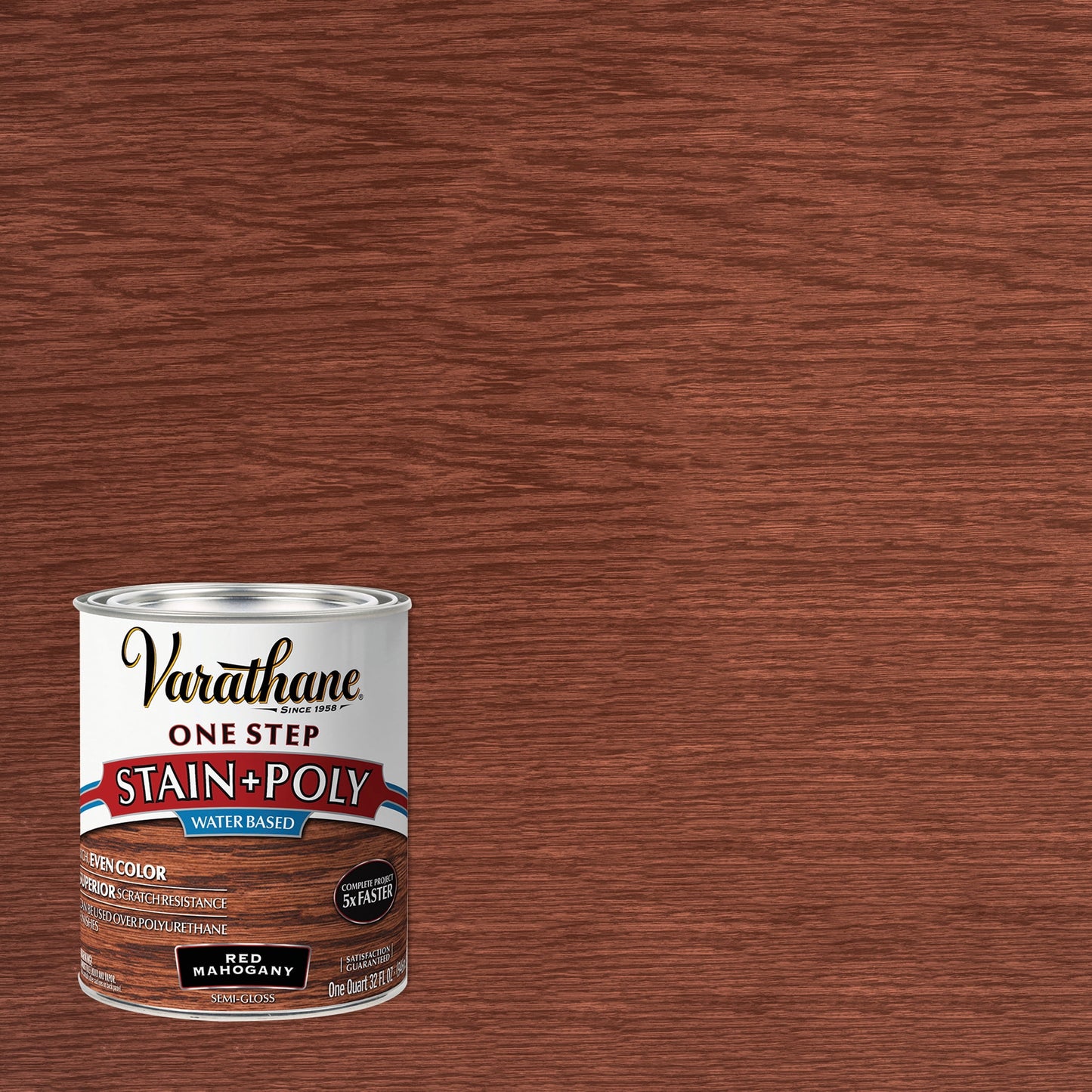 2 Pack, Red Mahogany, Varathane Stain + Polyurethane Water-Based, Semi-Gloss -336360, Quart