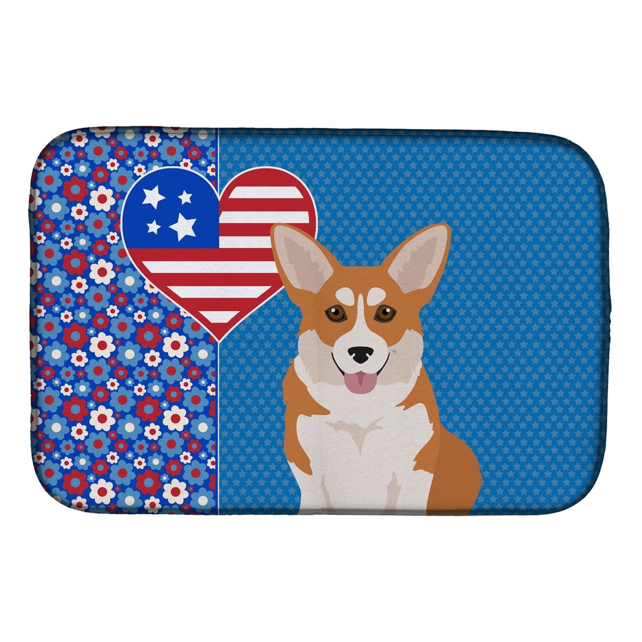 Red Pembroke Corgi USA American Dish Drying Mat