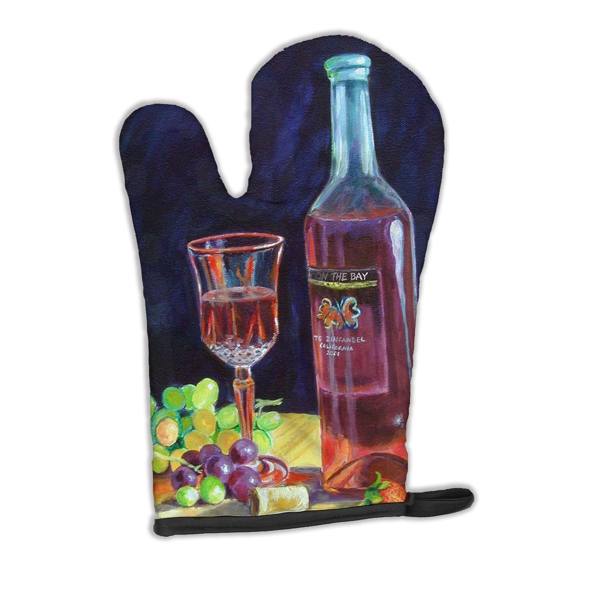Red Wine Bottle and Glass Oven Mitt