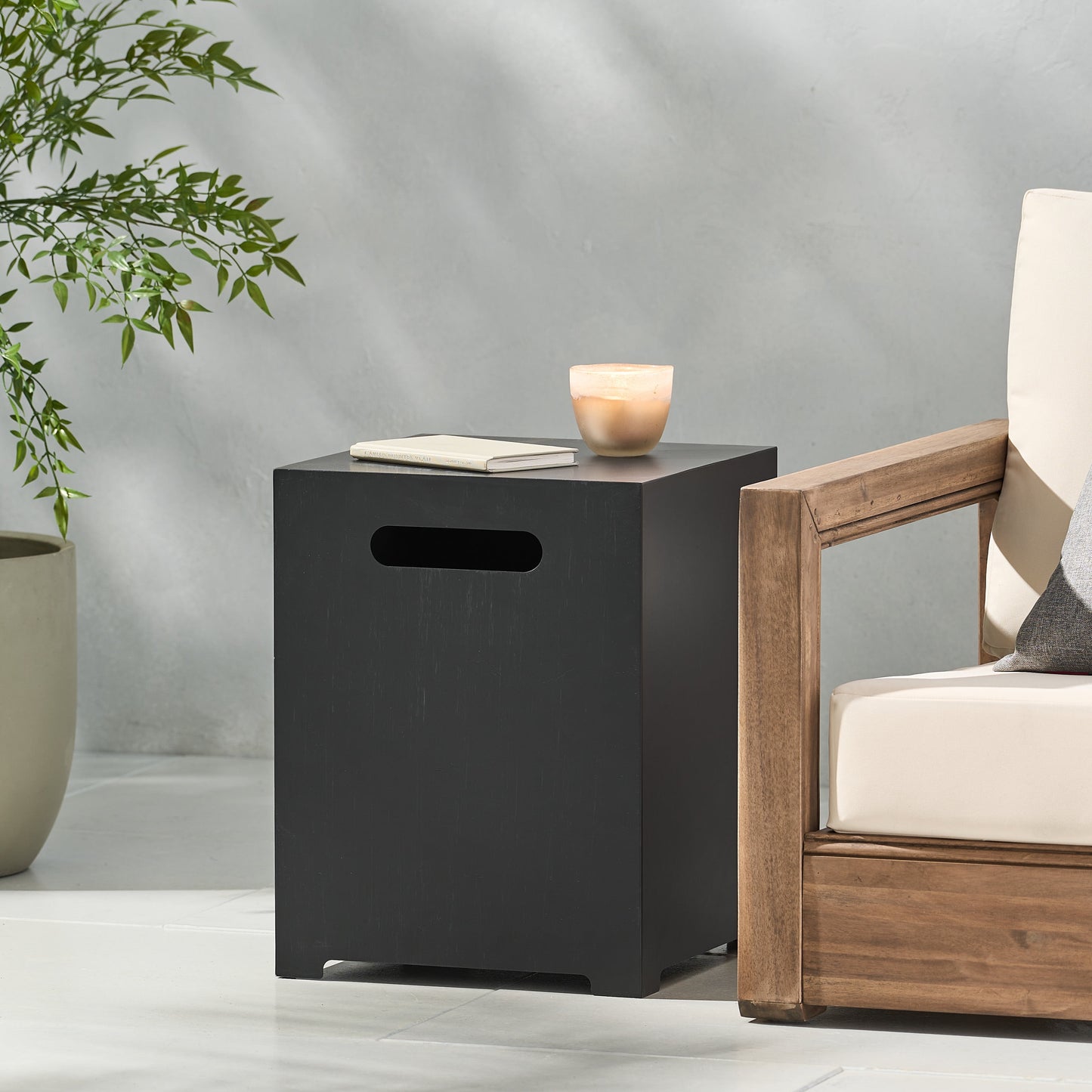 Reign Metal Outdoor Tank Holder Side Table, Brushed Brown