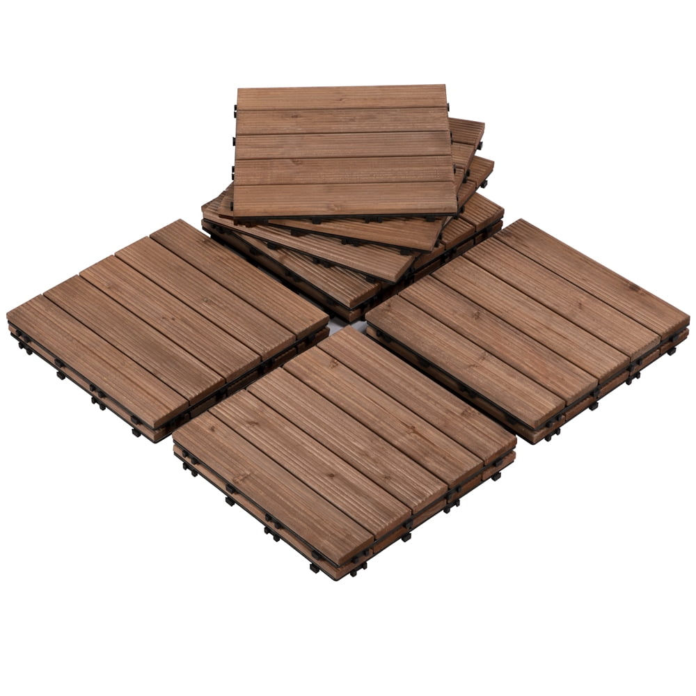 Renwick 12 x 12''(11 Pcs)Patio Pavers Interlocking Wood Tiles Wood Flooring Tiles Indoor & Outdoor for Deck Poolside