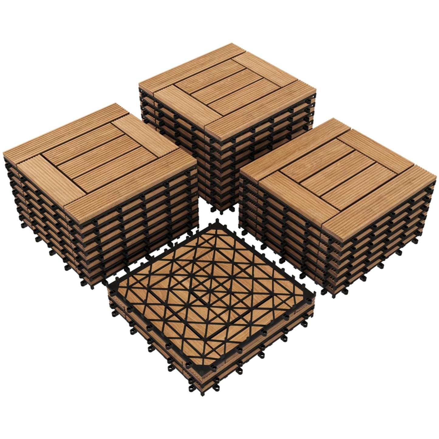 Renwick 12†x 12†Interlocking Wood Flooring Tiles for Deck, Pack of 27, Natural Wood