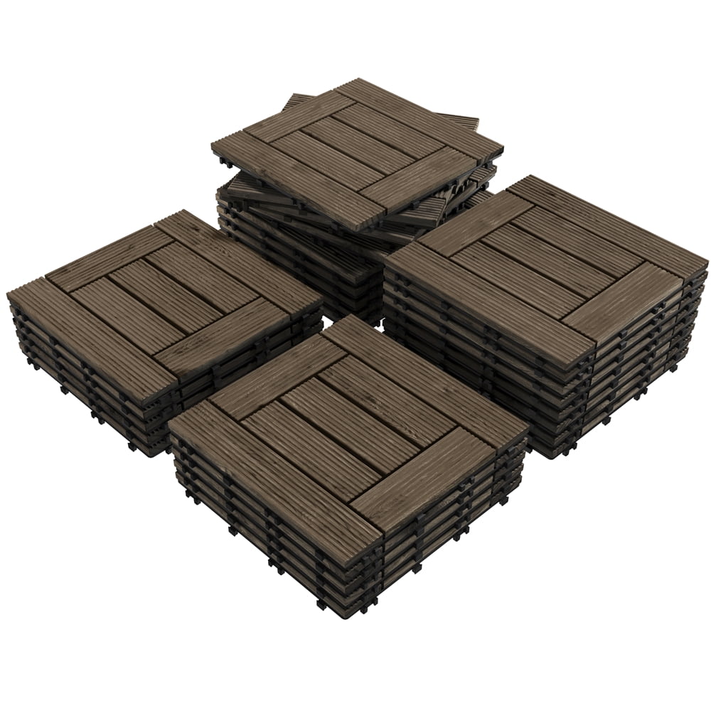 Renwick 12†x 12†Square Wood Flooring Tiles for Deck, Pack of 27, Black