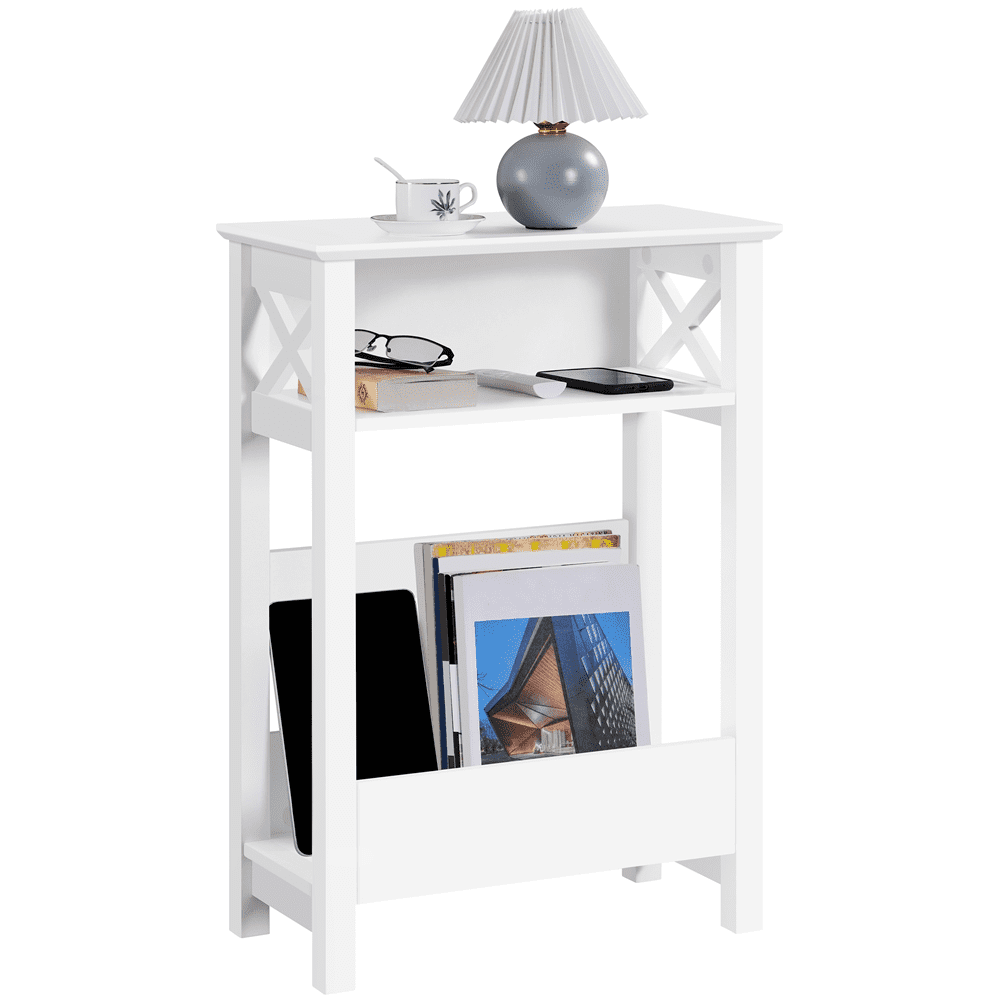 Renwick 3 Tier Modern End Table with Storage Shelf, White