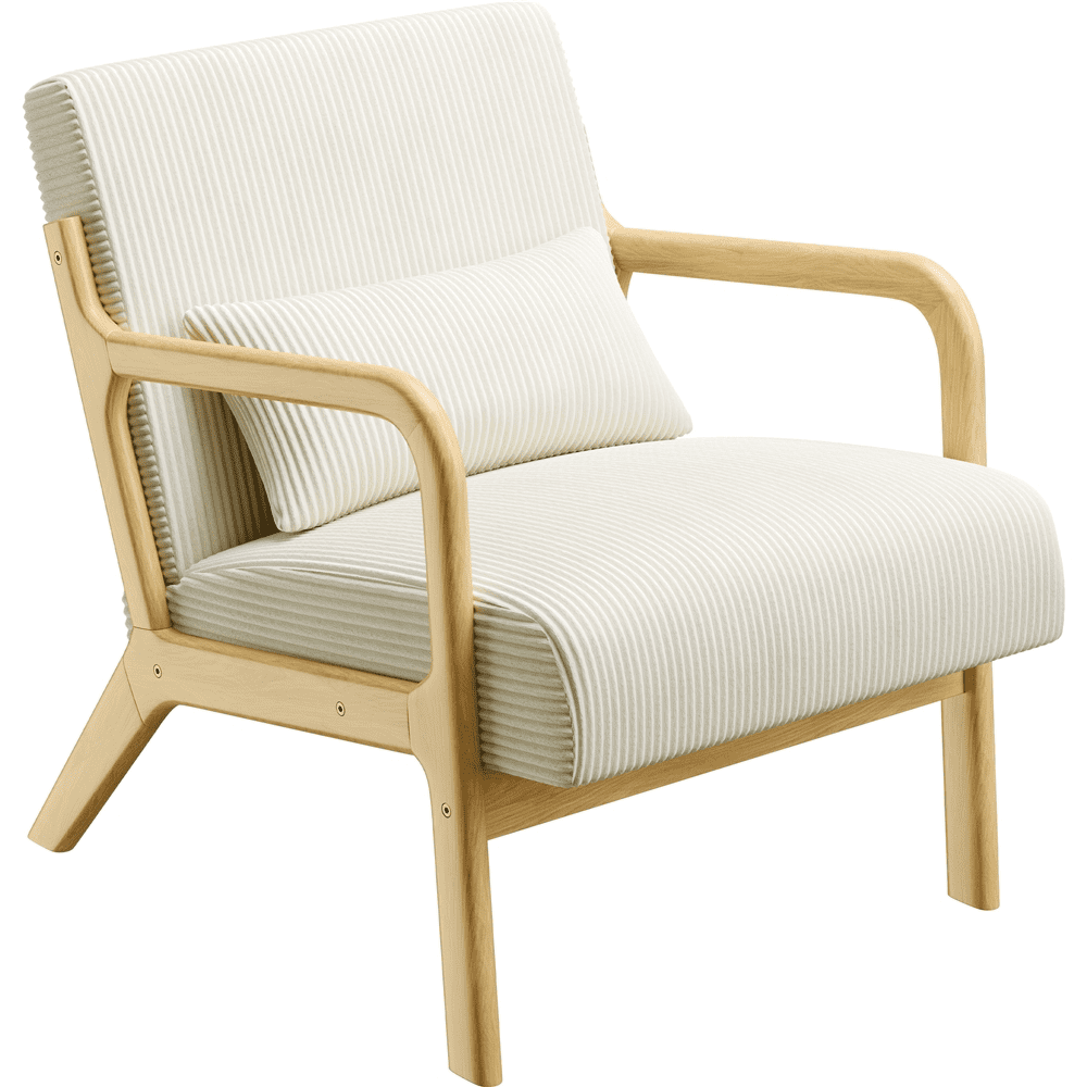 Renwick Corduroy Accent Armchair with Solid Wood Legs, Beige