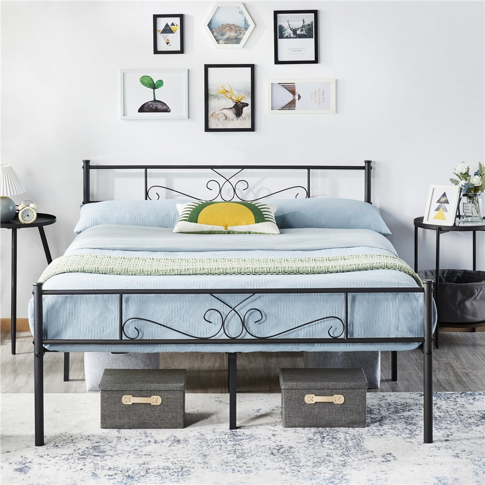 Renwick Jocelyn Modern Scroll Metal Platform Queen Bed, All Ages, Black