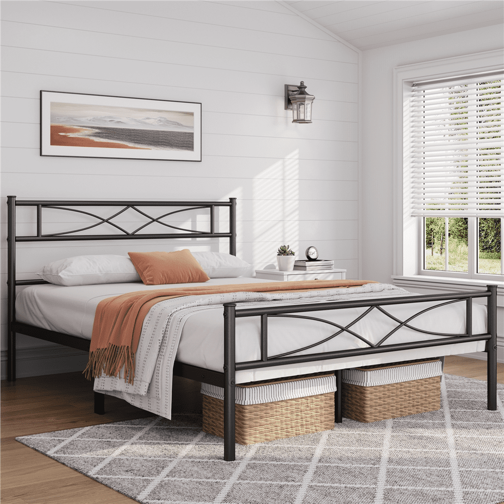 Renwick Julian Curved Design Metal Platform Full Bed, Adult, Black