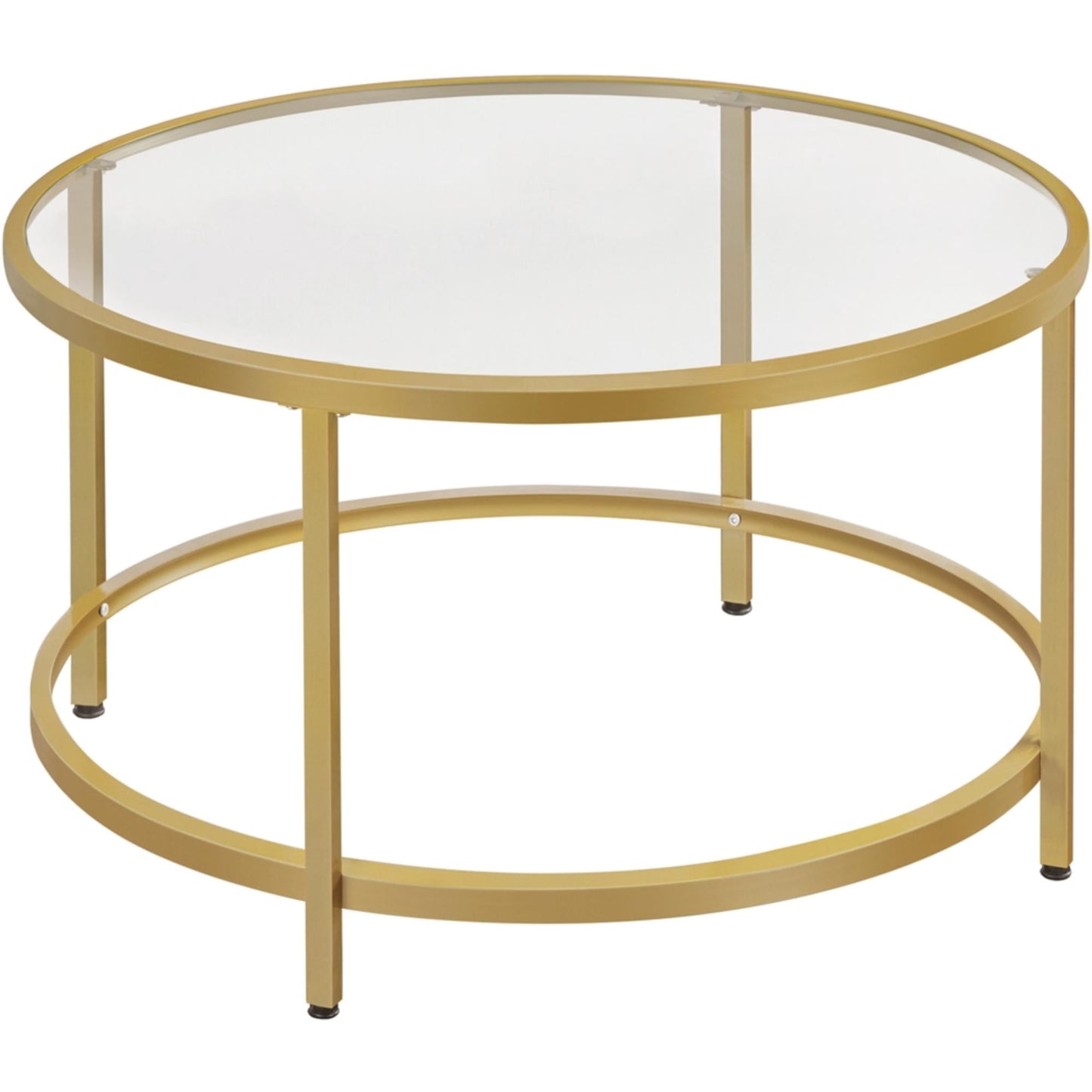 Renwick Modern Glass Top Coffee Table with Adjustable Foot Pads, Gold