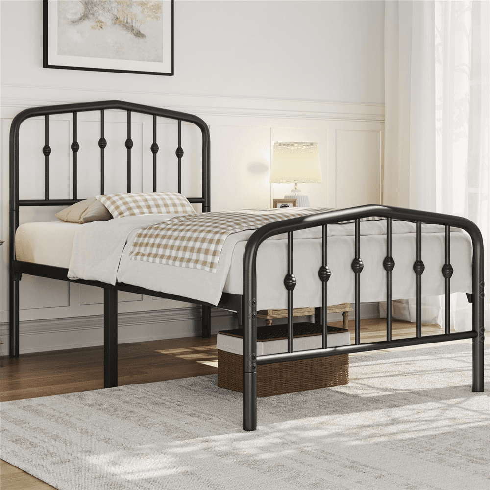 Renwick Modern Metal Platform Bed with Arched Headboard and Footboard for Adult, Twin, Black