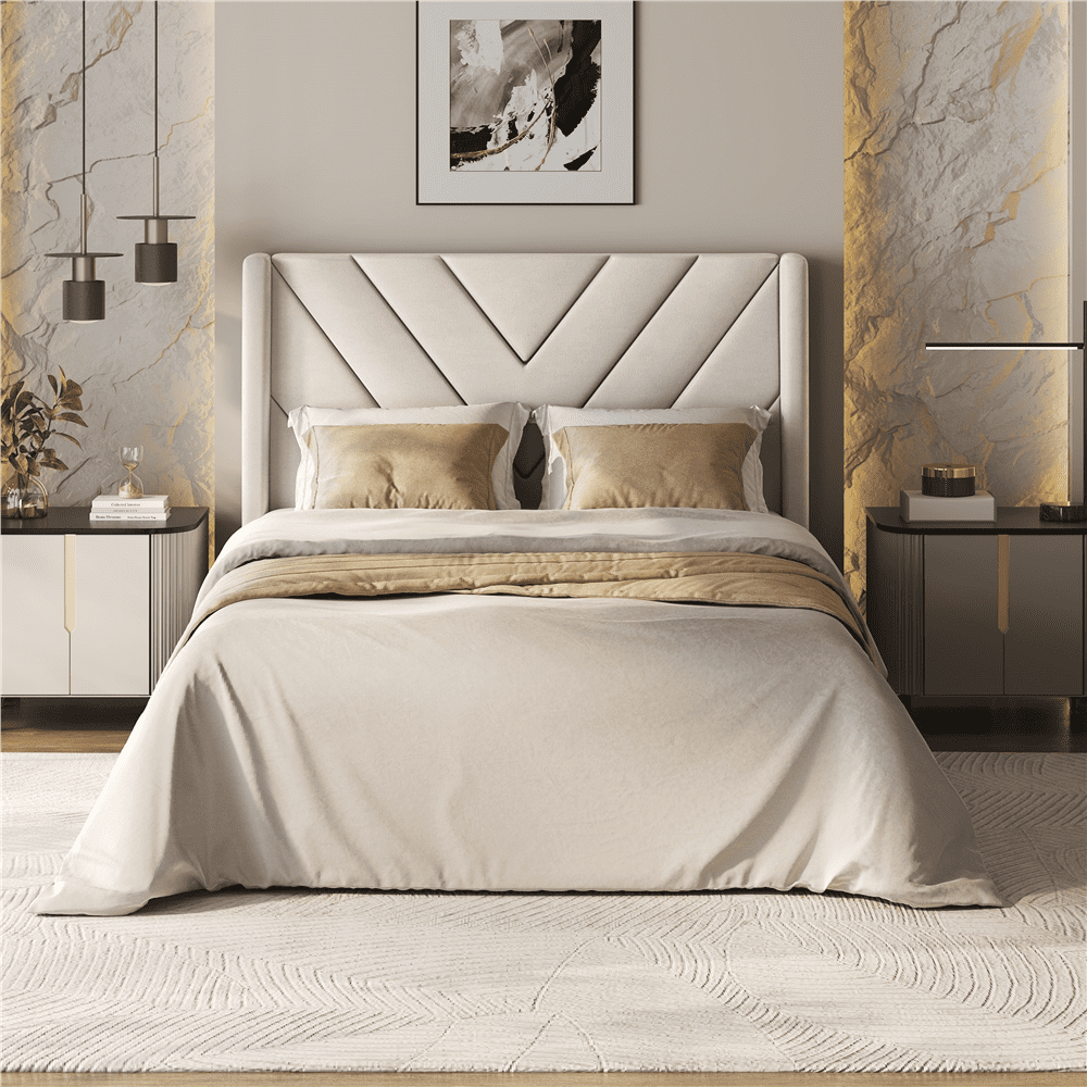 Renwick Queen Size Upholstered Platform Bed Frame with Tufted Headboard, Pink, Adult