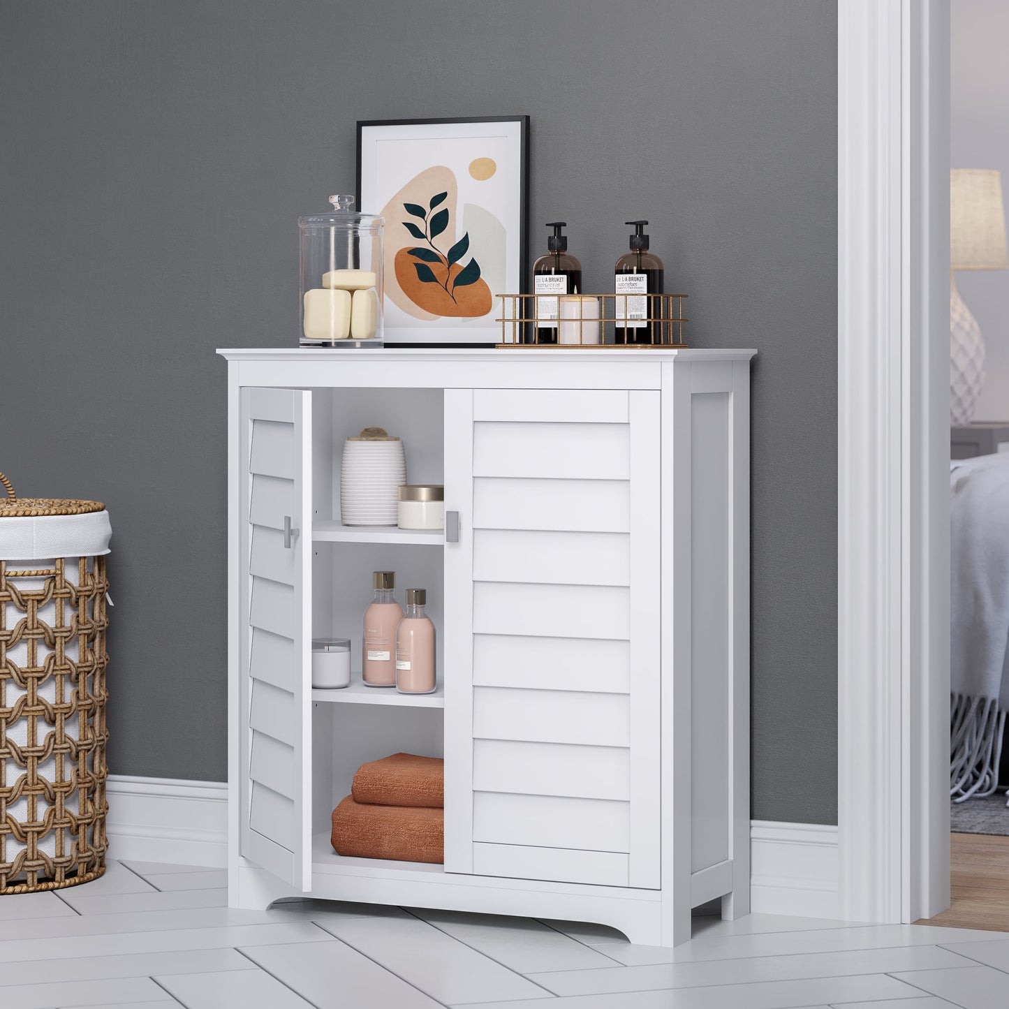 RiverRidge Brookfield 2-Door Bathroom Linen Storage Cabinet and Laundry Shelf - White