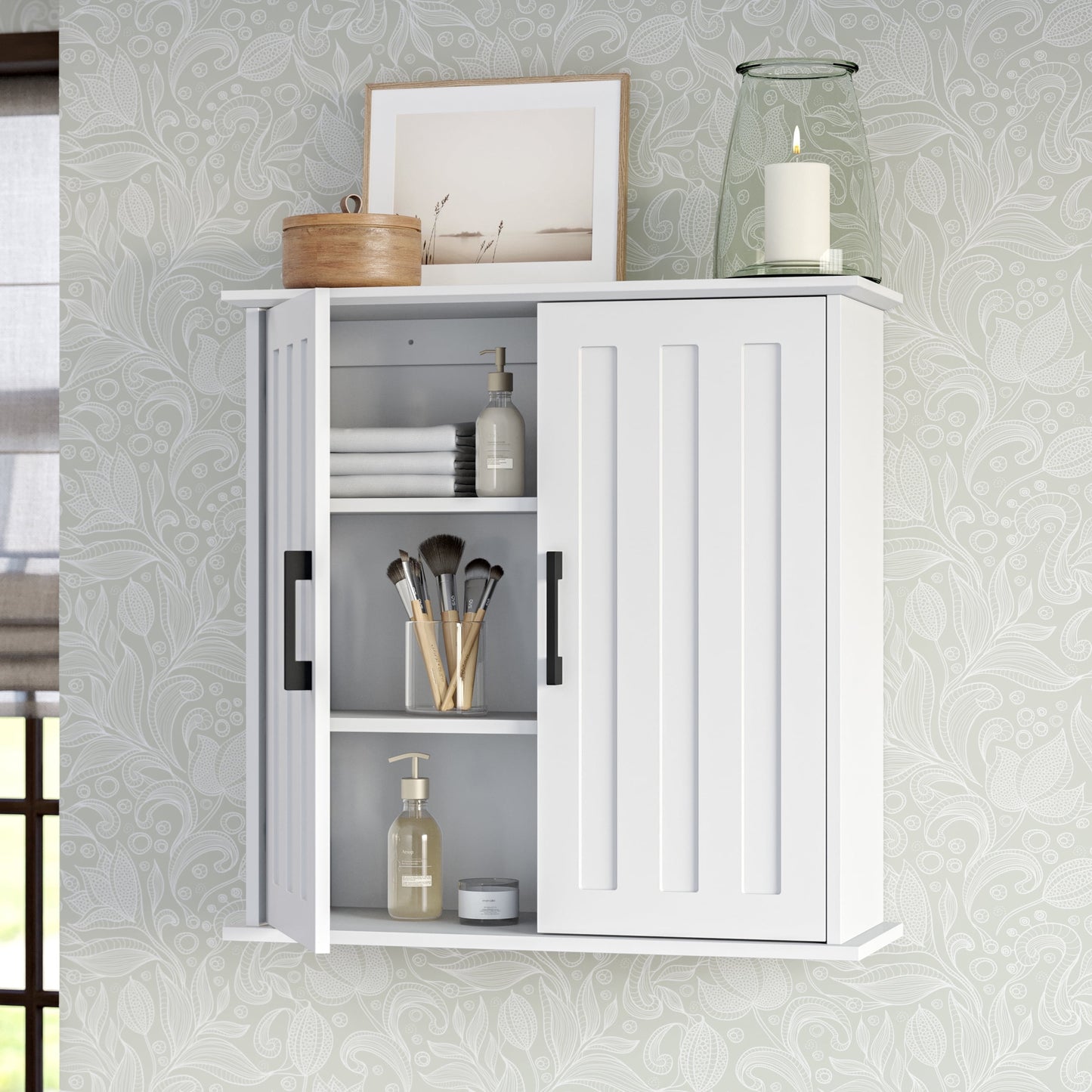 RiverRidge Monroe 2-Door Bathroom Medicine Cabinet Laundry Wall Shelf Storage - White