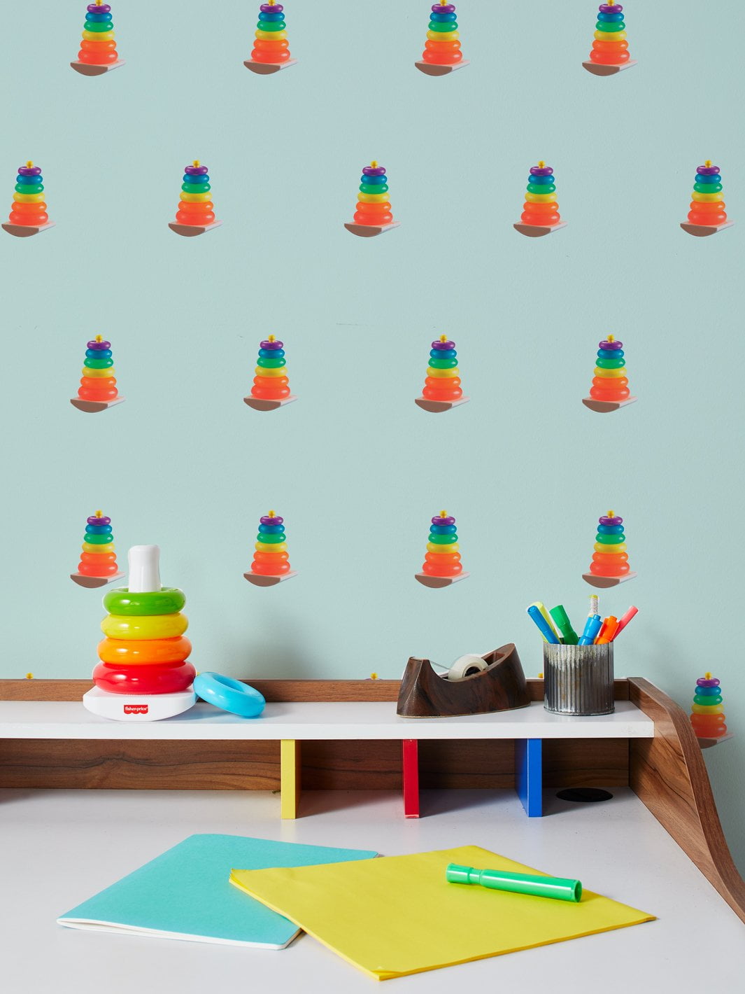 Rock-a-Stack Removable Vinyl Wallpaper by Fisher-Price - Ice