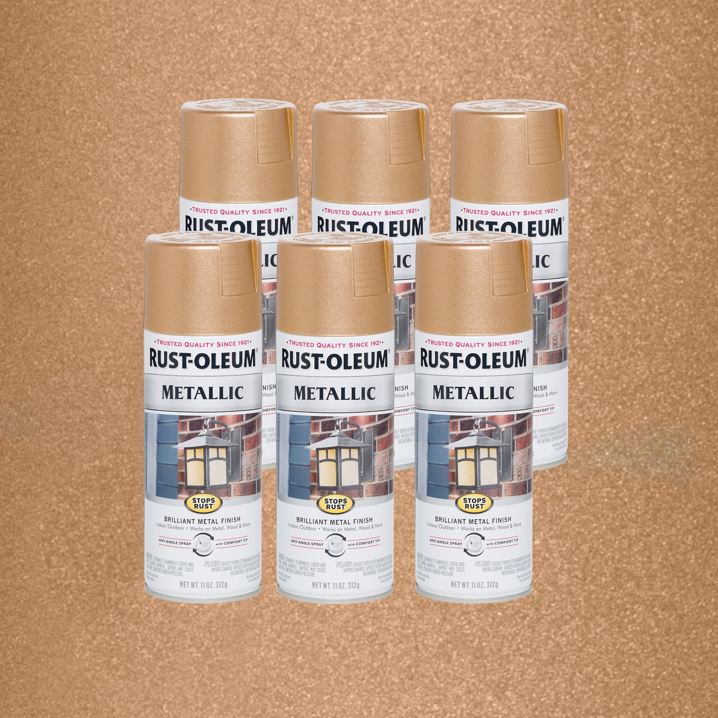 6 Pack, Rose Gold, Rust-Oleum Stops Rust Metallic Protective Enamel Spray Paint-286564, 11 oz