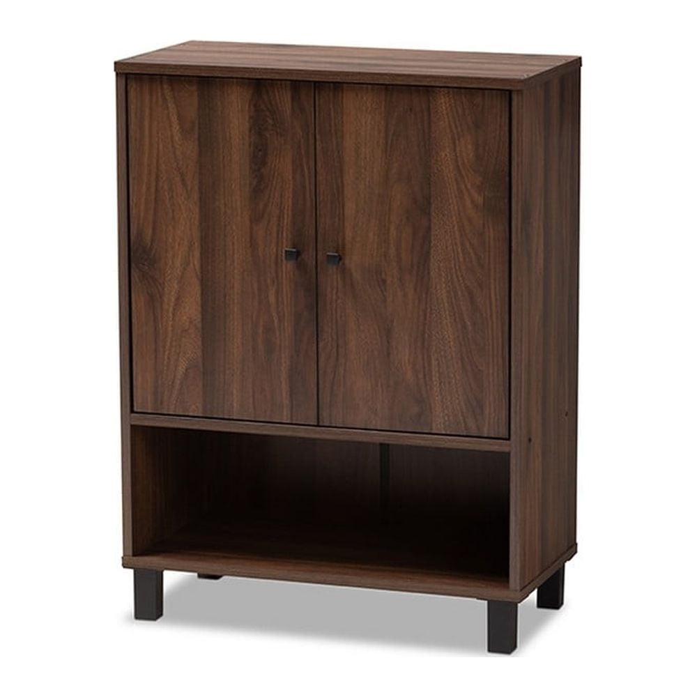 Baxton Studio Rossin Walnut Brown Finished 2-Door Wood Shoe Cabinet