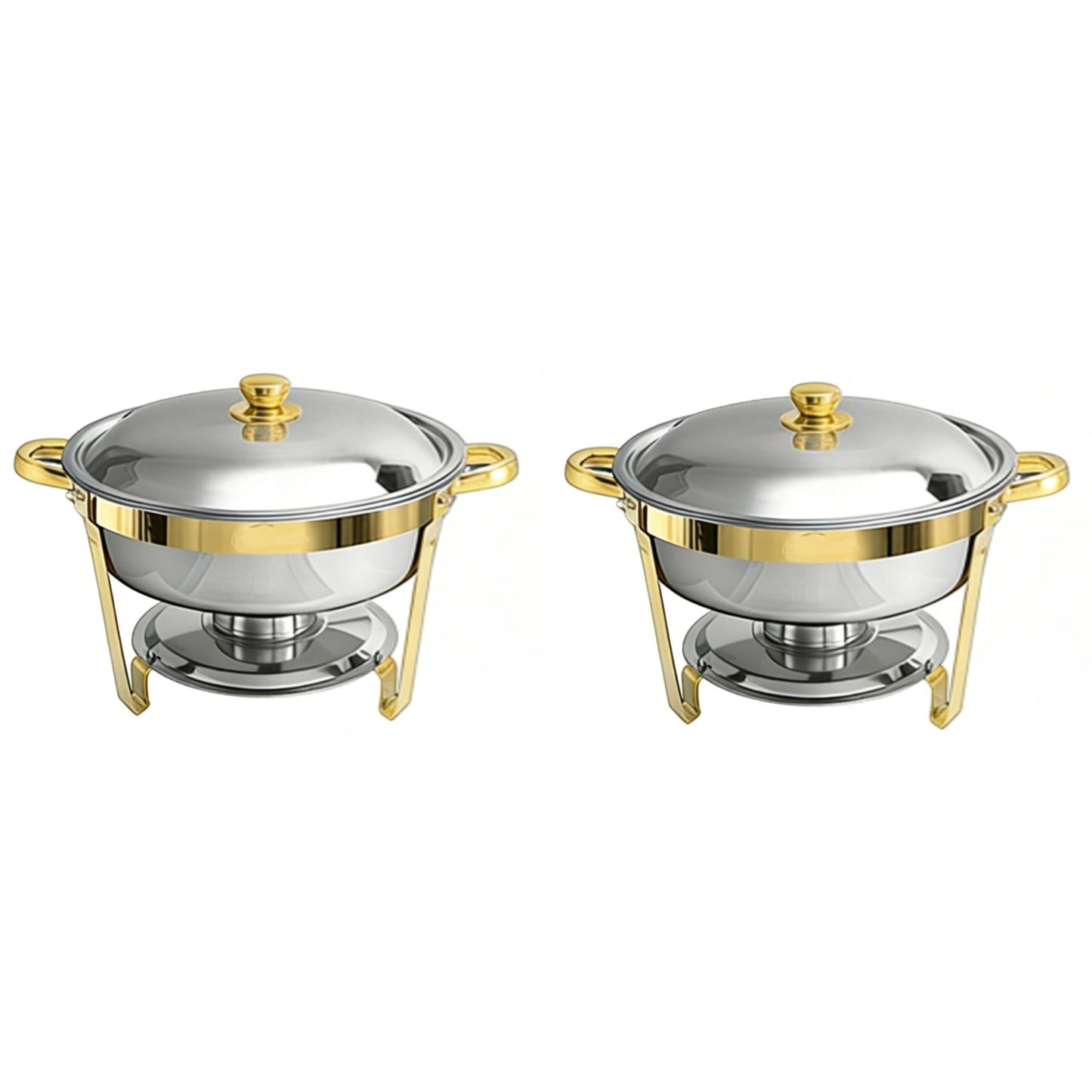 Round Buffet Catering Dish Set of 2 with Stainless Steel Construction, 5-Quart Chafing Dish for Weddings and Gatherings, Golden and Silver