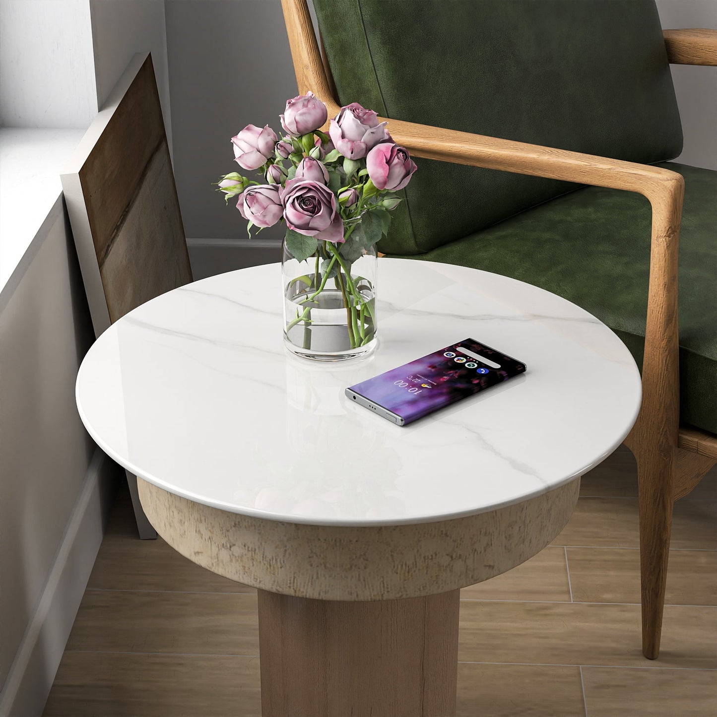 Round Glass Table Top, 28 Inch Marble Pattern Tempered Glass Replacement Desktop for Indoor Outdoor Patio Home Furniture, White