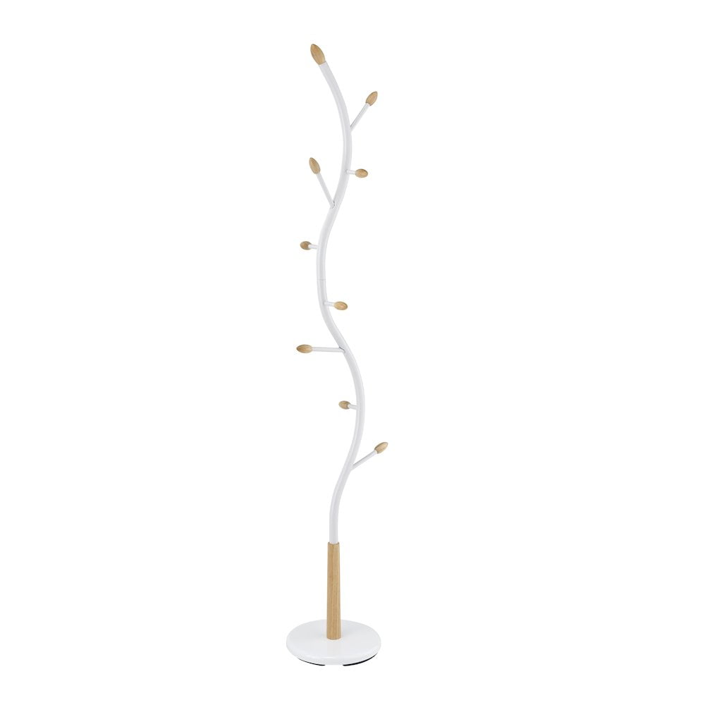 Arles Metal White and Oak Standing Coat Rack