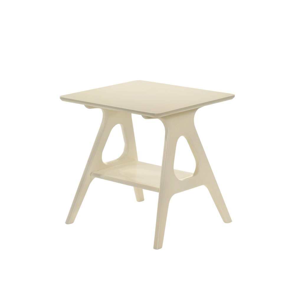Roundhill Furniture Arona Mid-Century Modern Wood Shelf End Table, Off-White Finish