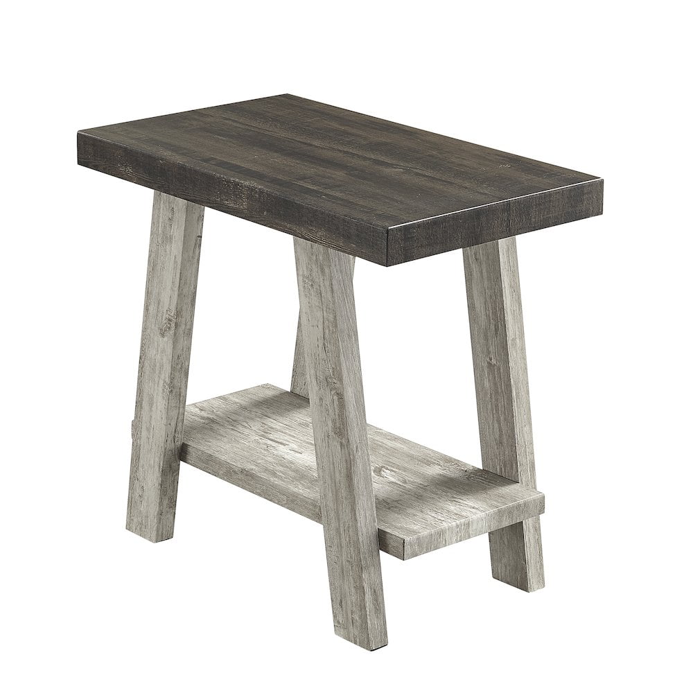 Roundhill Furniture Ethens Contemporary Two-Tone Wood Shelf Side Table in Weathered Walnut and Gray