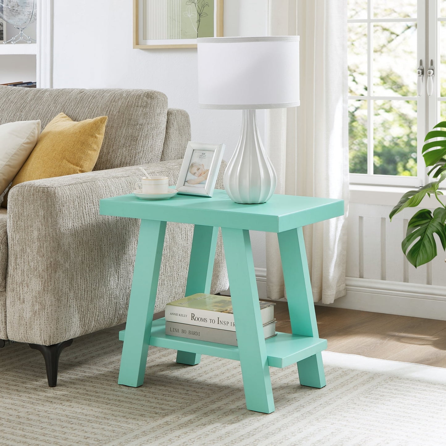 Roundhill Furniture Athens Contemporary Wood Shelf Side Table in Teal