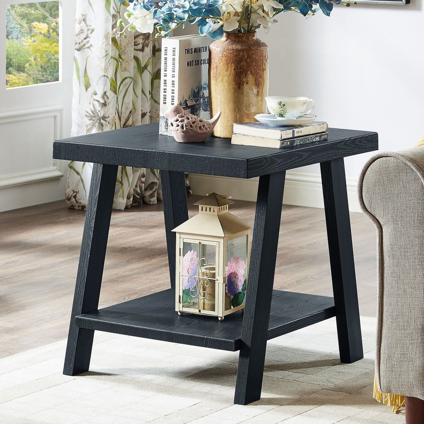 Roundhill Furniture Athens Replicated Wood End Table in Black