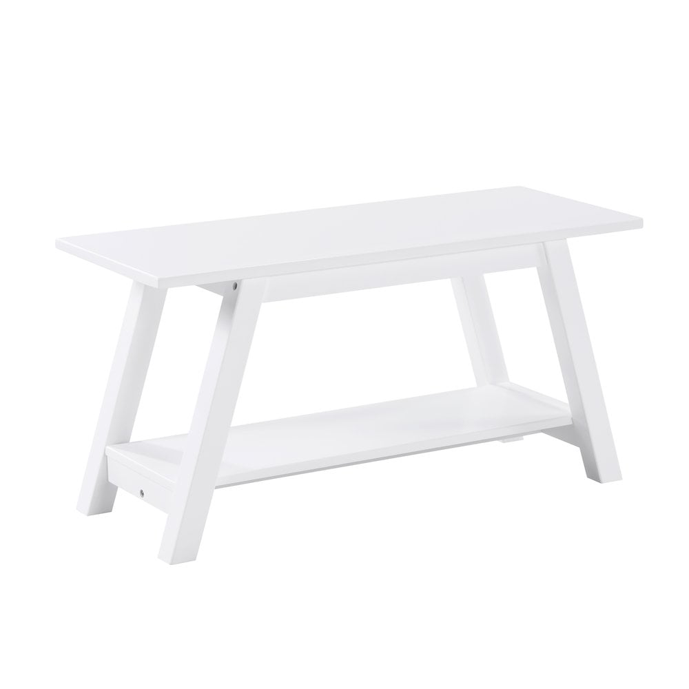 Roundhill Furniture Elyz Solid Wood Bench with Shelf, 36 Inch Long, White