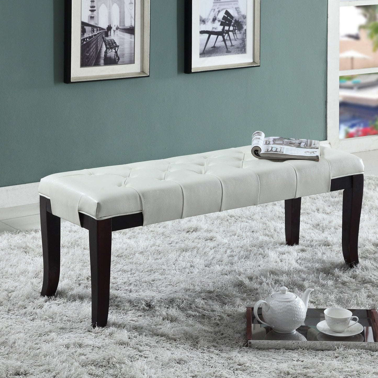 Roundhill Furniture Linon Upholstered & Tufted Bench, Black
