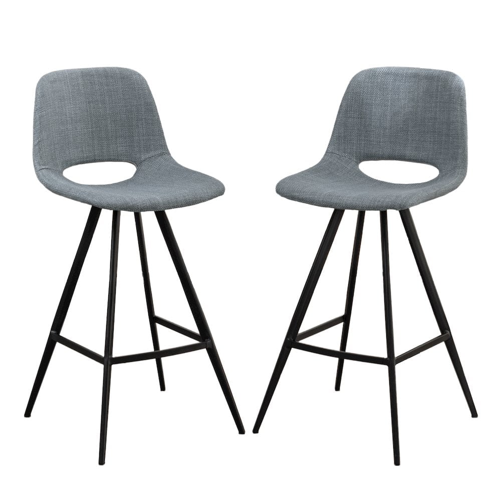 Roundhill Furniture Porth Fabric Kitchen 28.25" Barstools, Set of 2, Gray