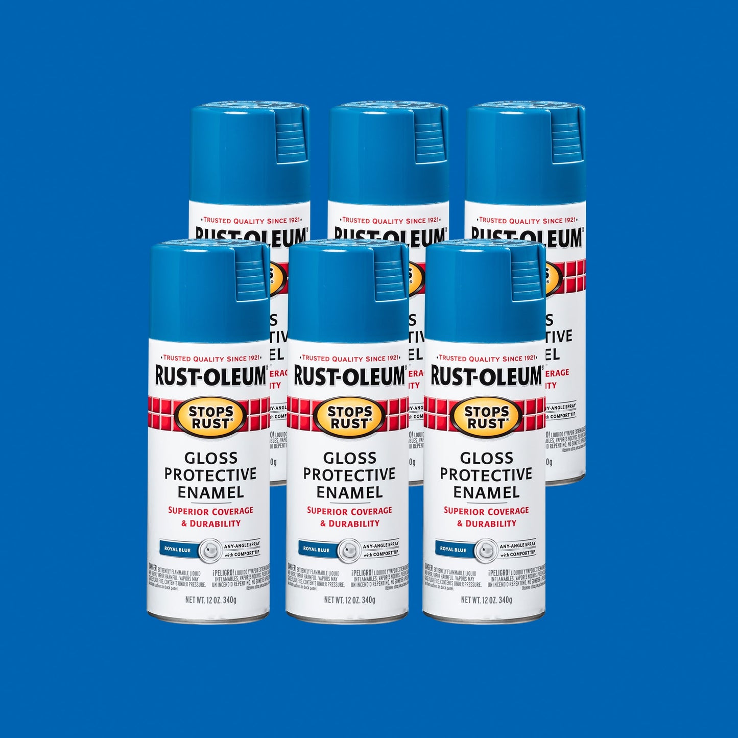 6 Pack, Royal Blue, Rust-Oleum Stops Rust Gloss Protective Enamel Spray Paint-7727830, 12 oz