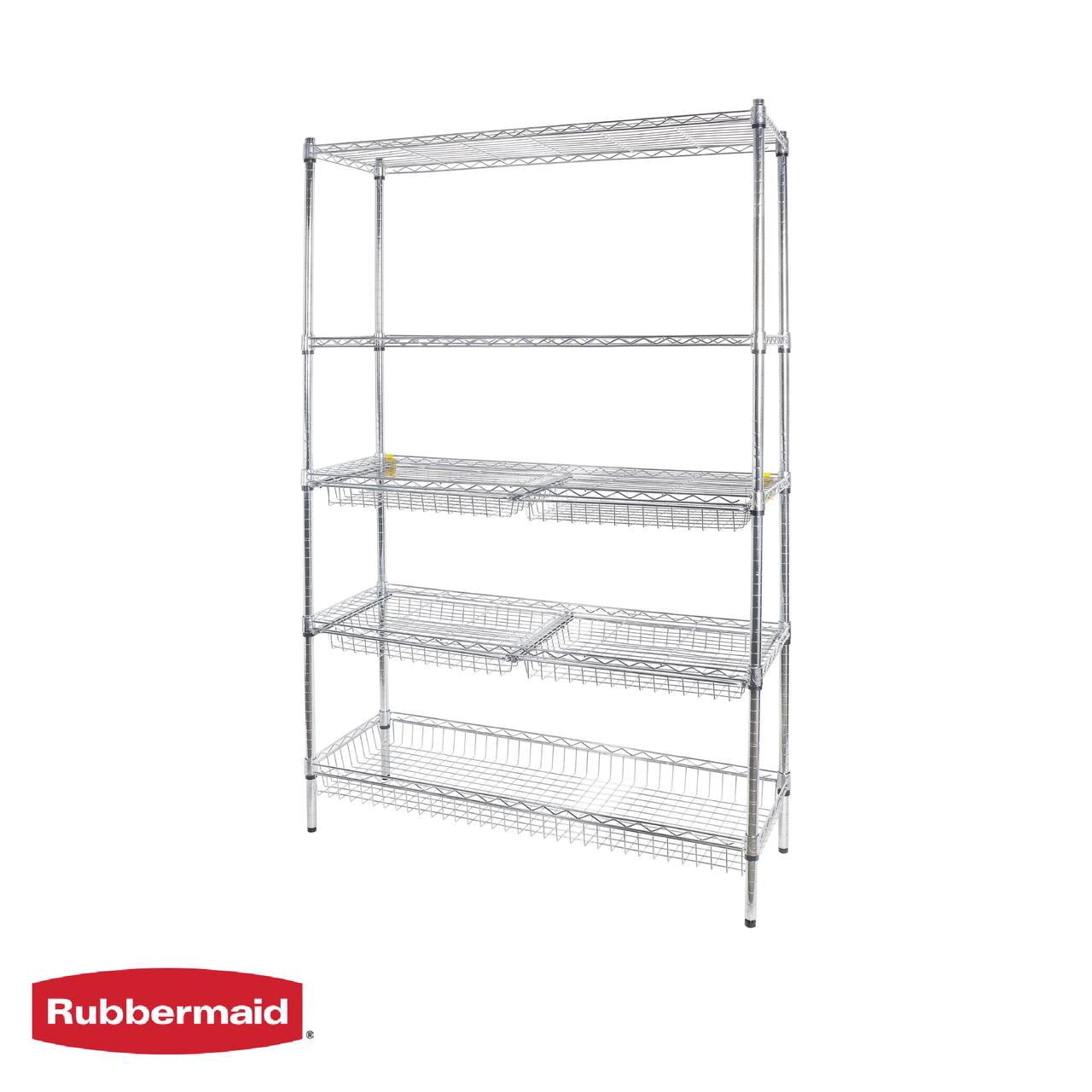 Rubbermaid 5-Tier Deluxe Heavy Duty Chrome Wire Shelving Unit with Drawers & Basket, 1520lb Capacity