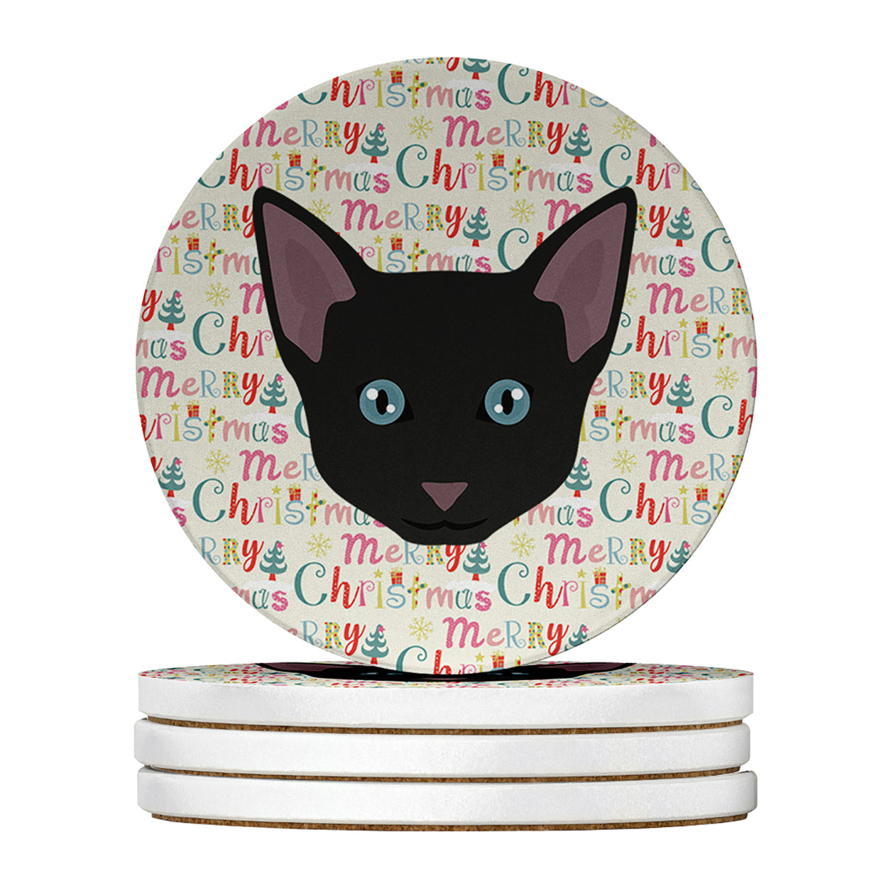 Russian White Black Cat Christmas Large Sandstone Coasters Pack of 4 4 in x 4 in
