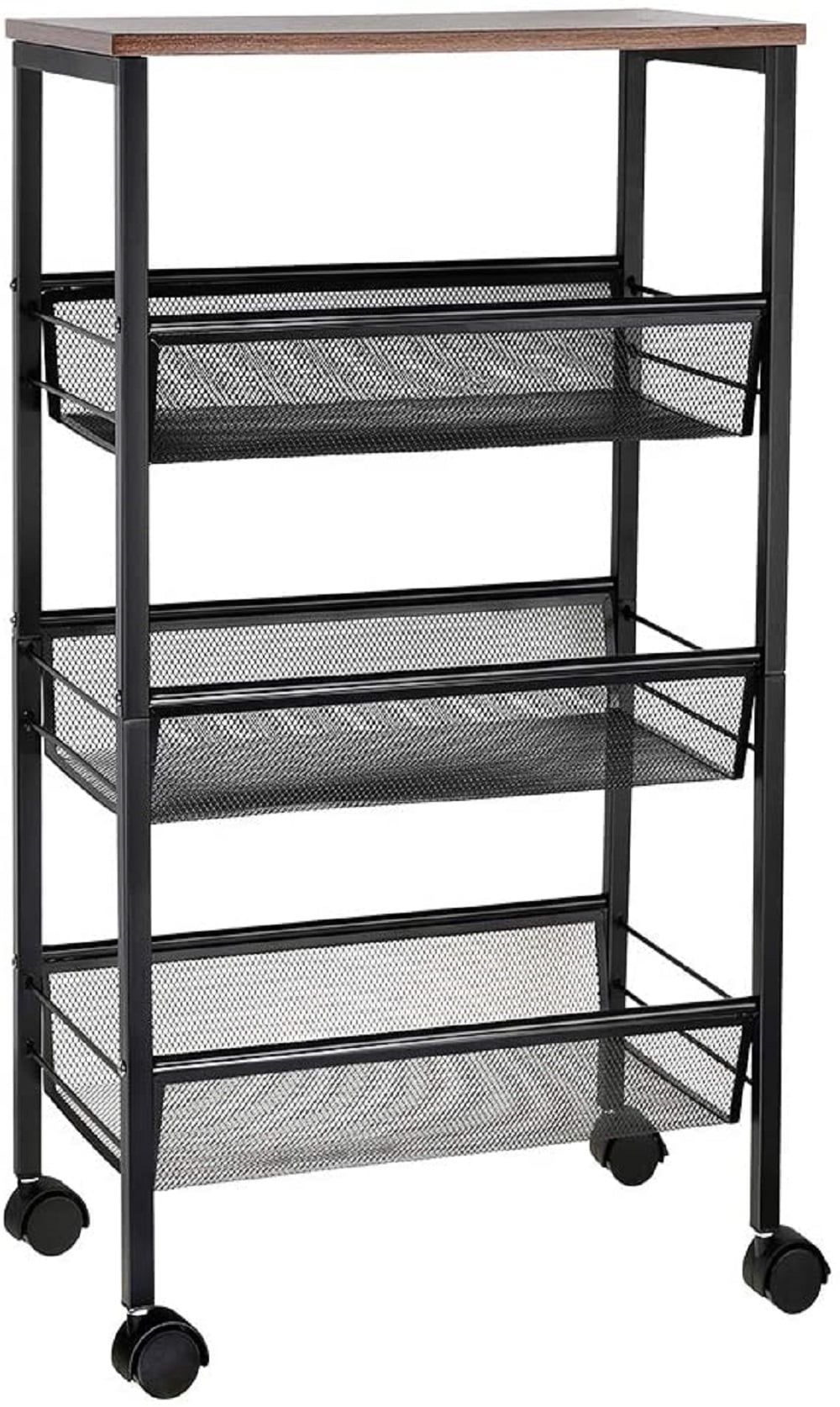 Rustic Carrito de Cocina de Almacenamiento de Alambre Metálico de 3 Niveles con Ruedas, Negro por Haitral