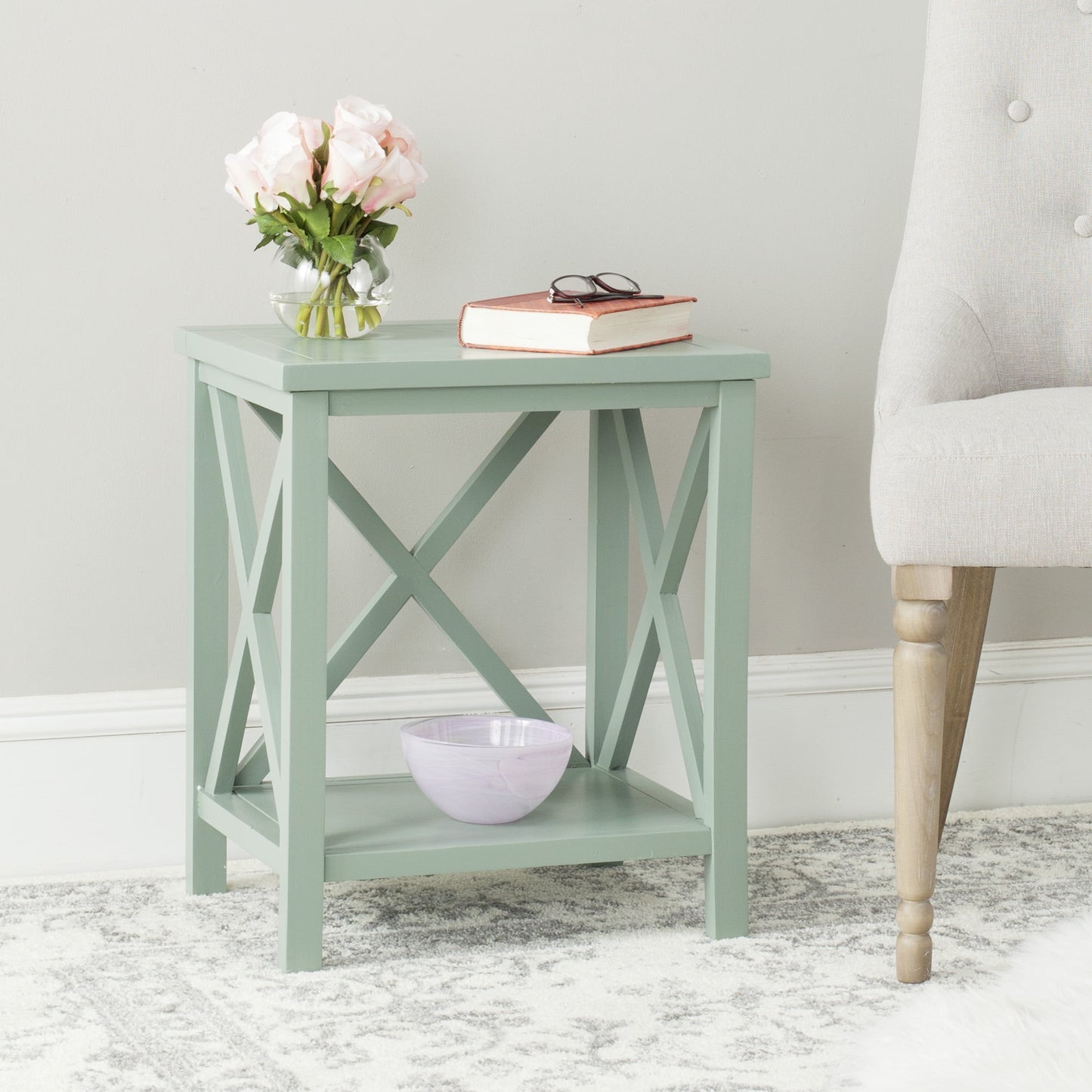 SAFAVIEH Candence Nautical Cross Back End Table, Dusty Green