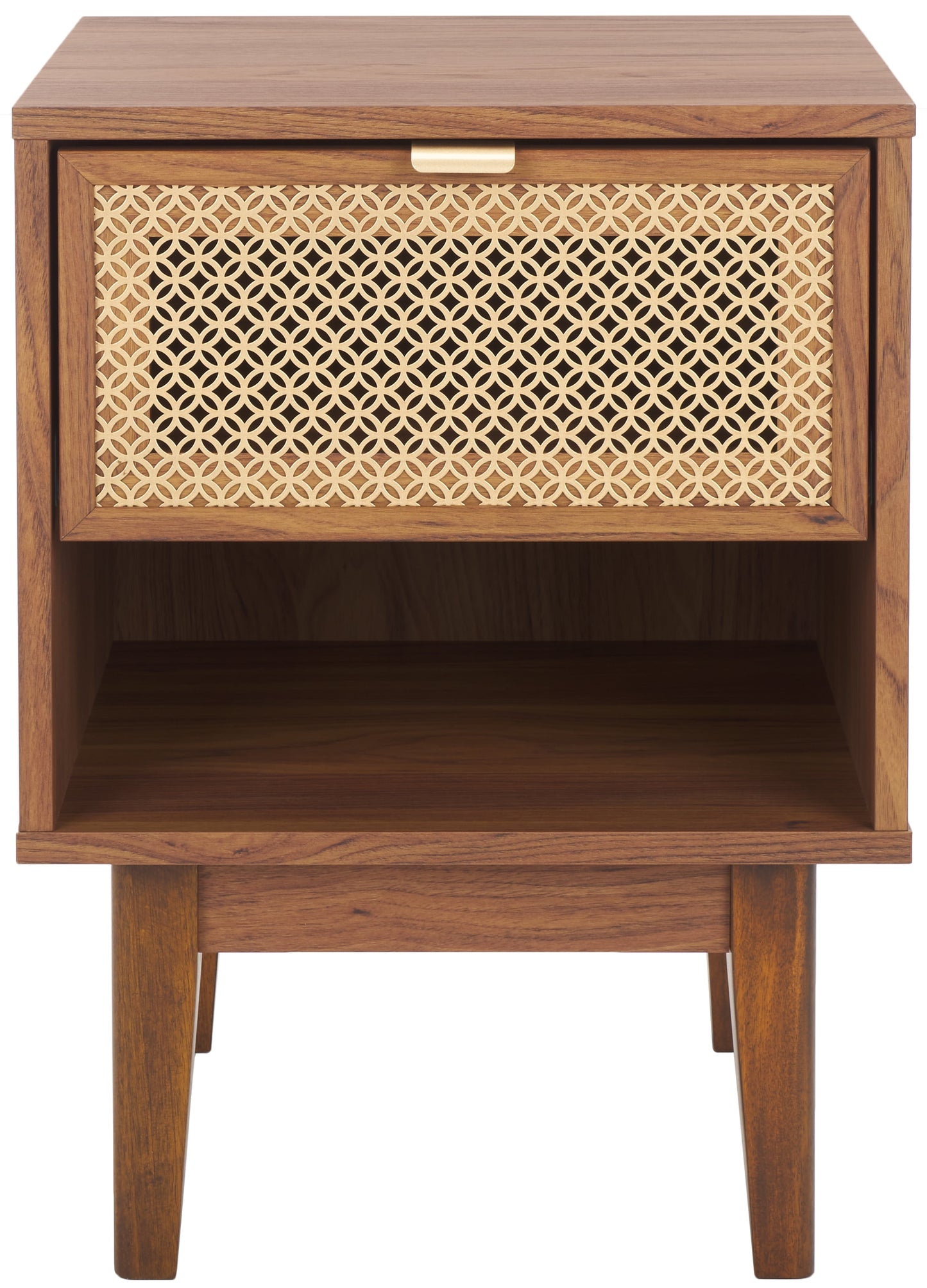 SAFAVIEH Ceu Coastal Style 1 Drawer Night Stand, Walnut/Gold (15.7 in. W x 15.4 in. D x 21.7 in. H)