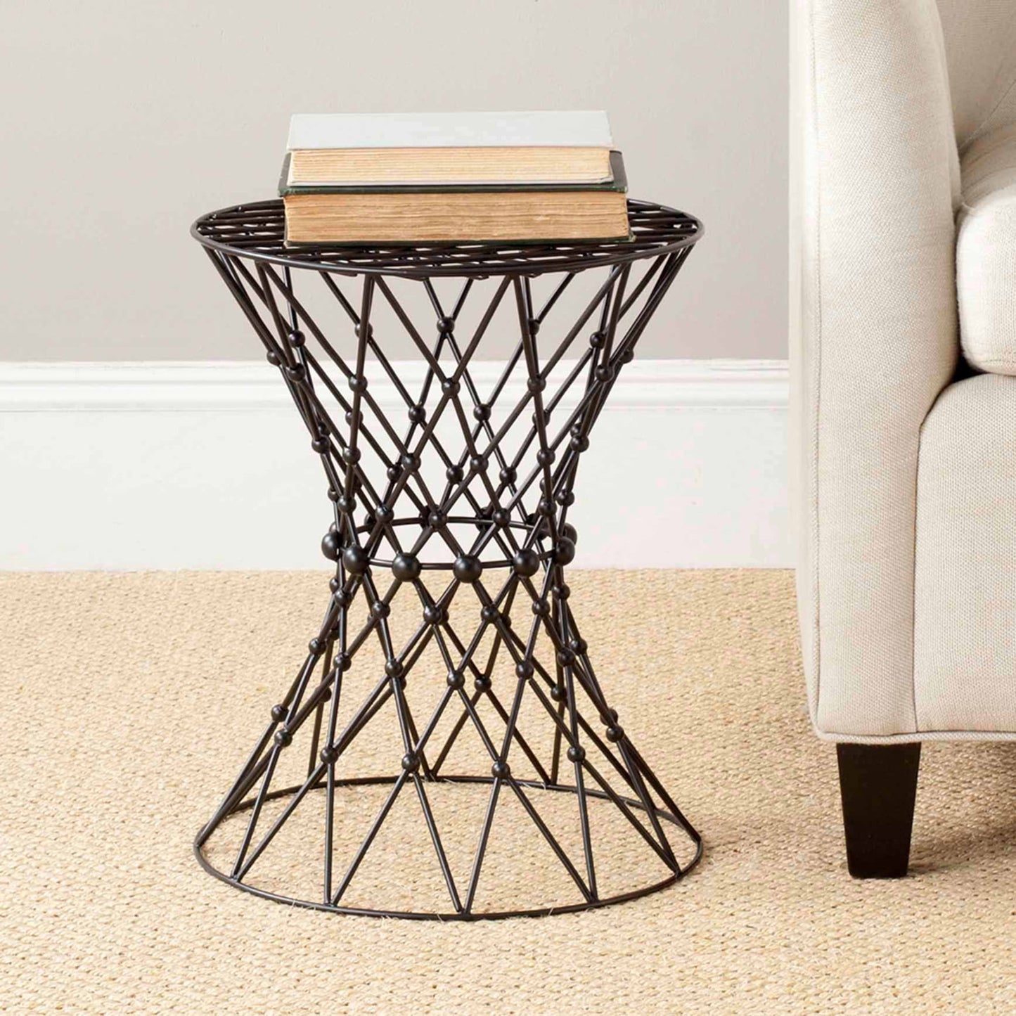 SAFAVIEH Charlotte 17.5 in. H Contemporary Metal Iron Wire Stool, Black Matte