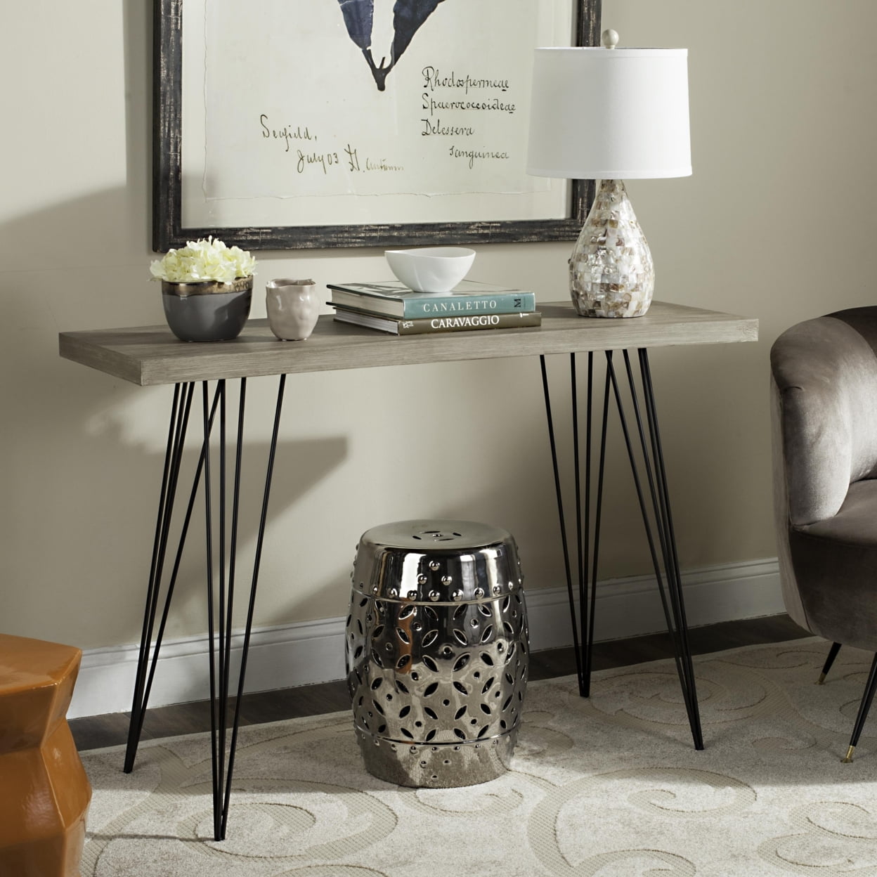 SAFAVIEH Etro Retro Mid-Century Wood Console Table, Light Brown