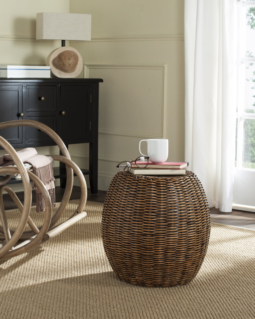 SAFAVIEH Remi Modern Rattan End Table, Brown/Multi