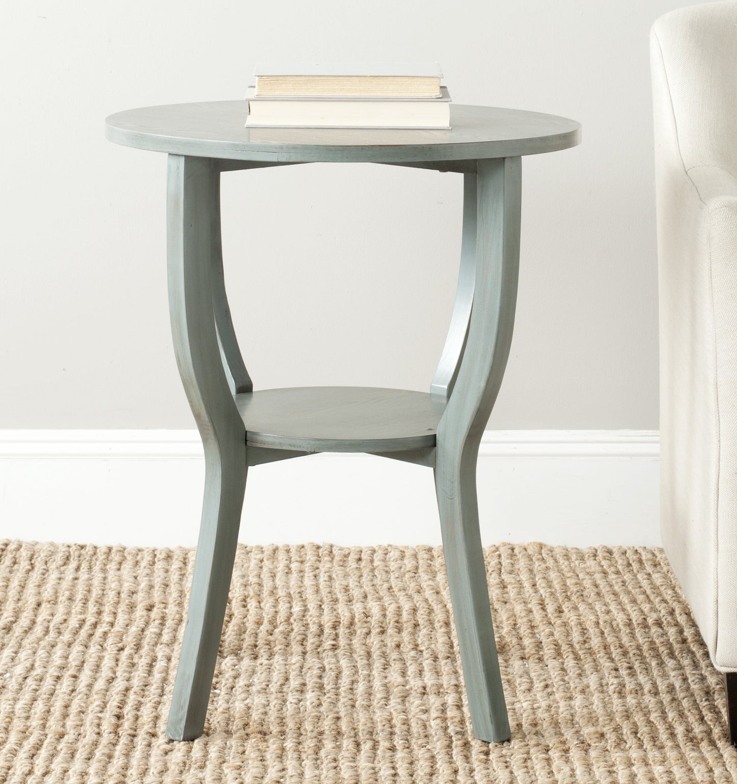 SAFAVIEH Rhodes Solid Rustic Round Pedestal Accent Table, French Grey