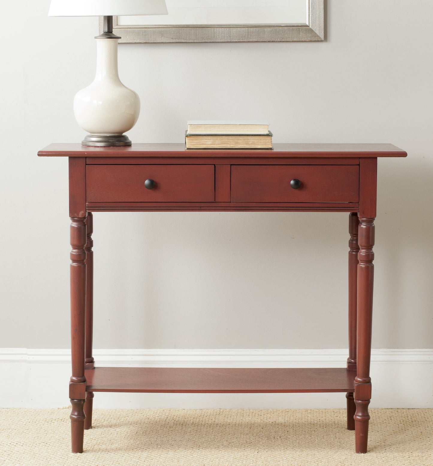 SAFAVIEH Rosemary Solid Contemporary 2 Drawer Console with Shelf, Red