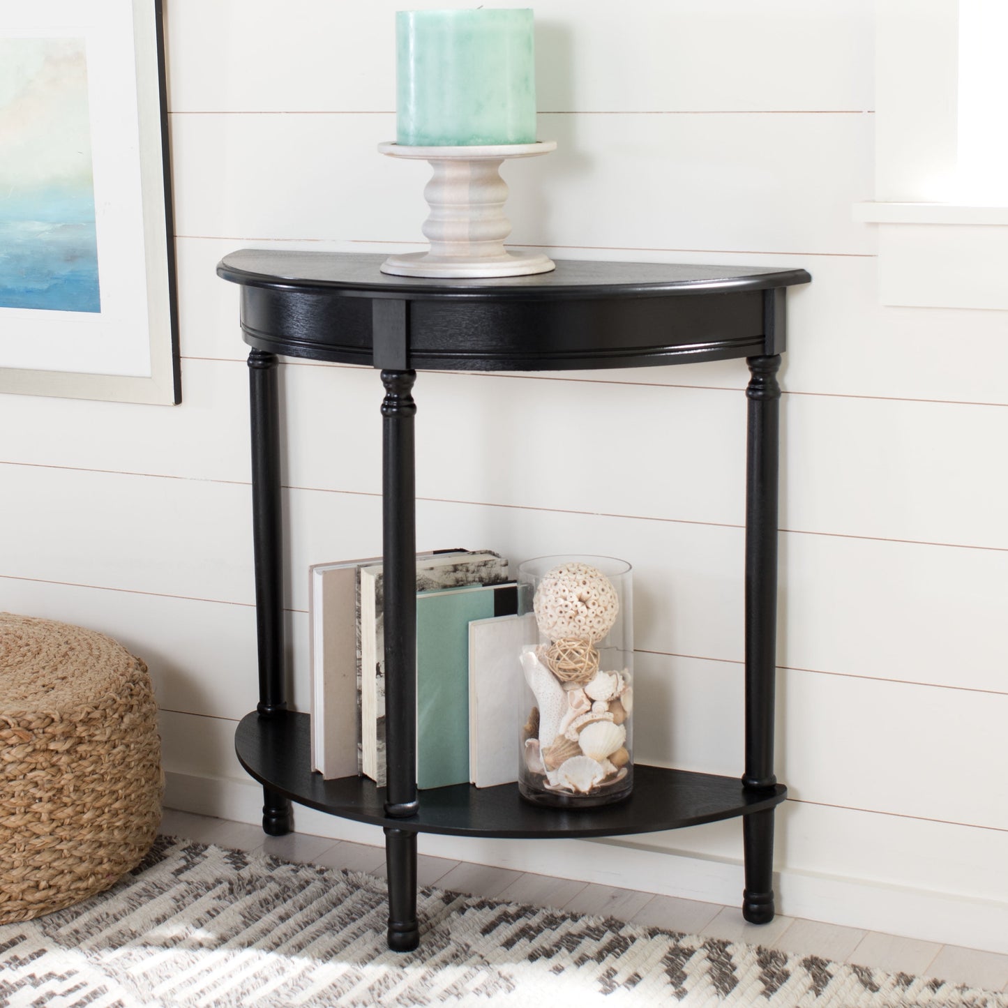 SAFAVIEH Tin.sley French Half Round Console Table, Black (28 in. W x 11.8 in. D x 28 in. H)
