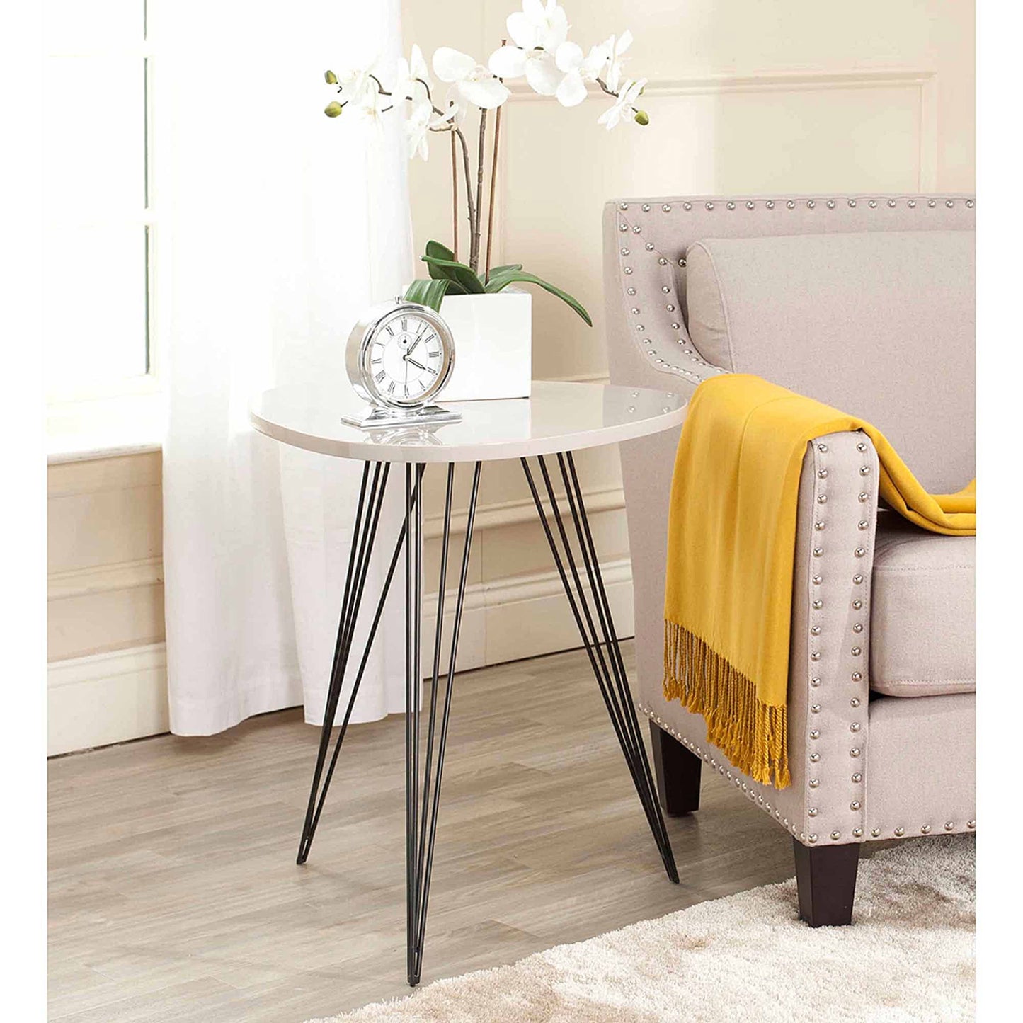 SAFAVIEH Wolcott Retro Mid-Century Lacquer Side Table, Taupe/Black