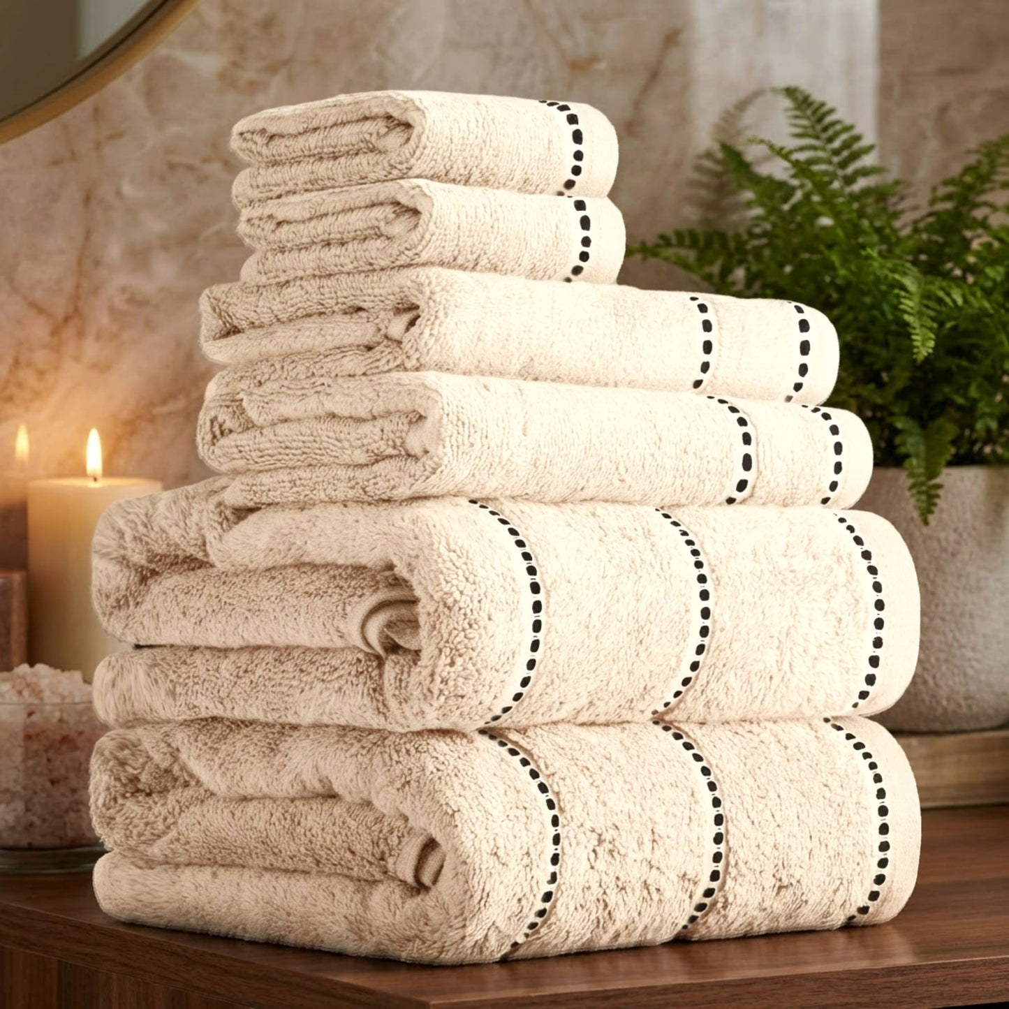 Lavish Home 6-Piece Quick Dry Bath Towels Set - 100% Cotton Towel Set for Bath, Gym, and Spa (Beige)