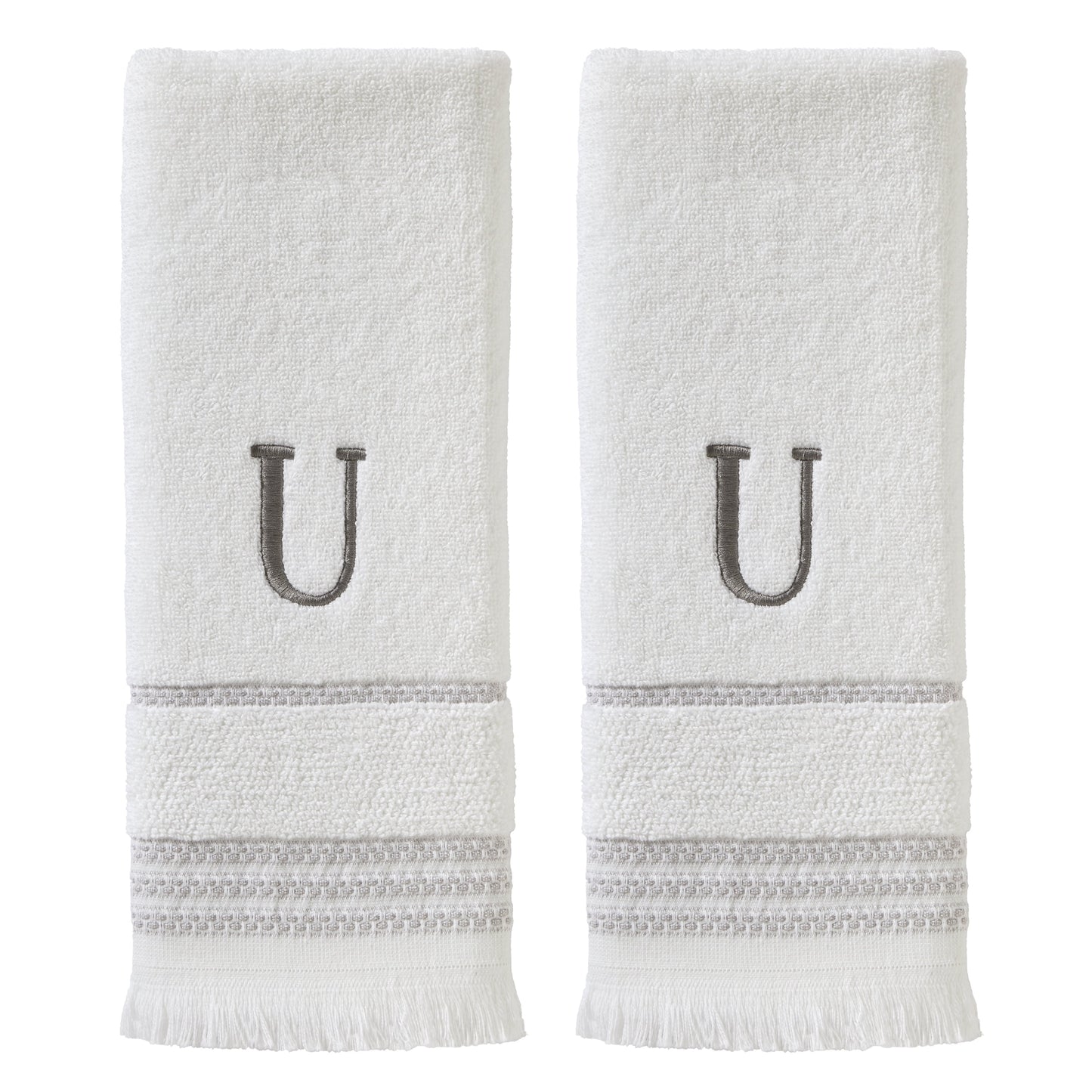 SKL Home Casual Monogram Cotton Hand Towels (2-Pack), "U", White