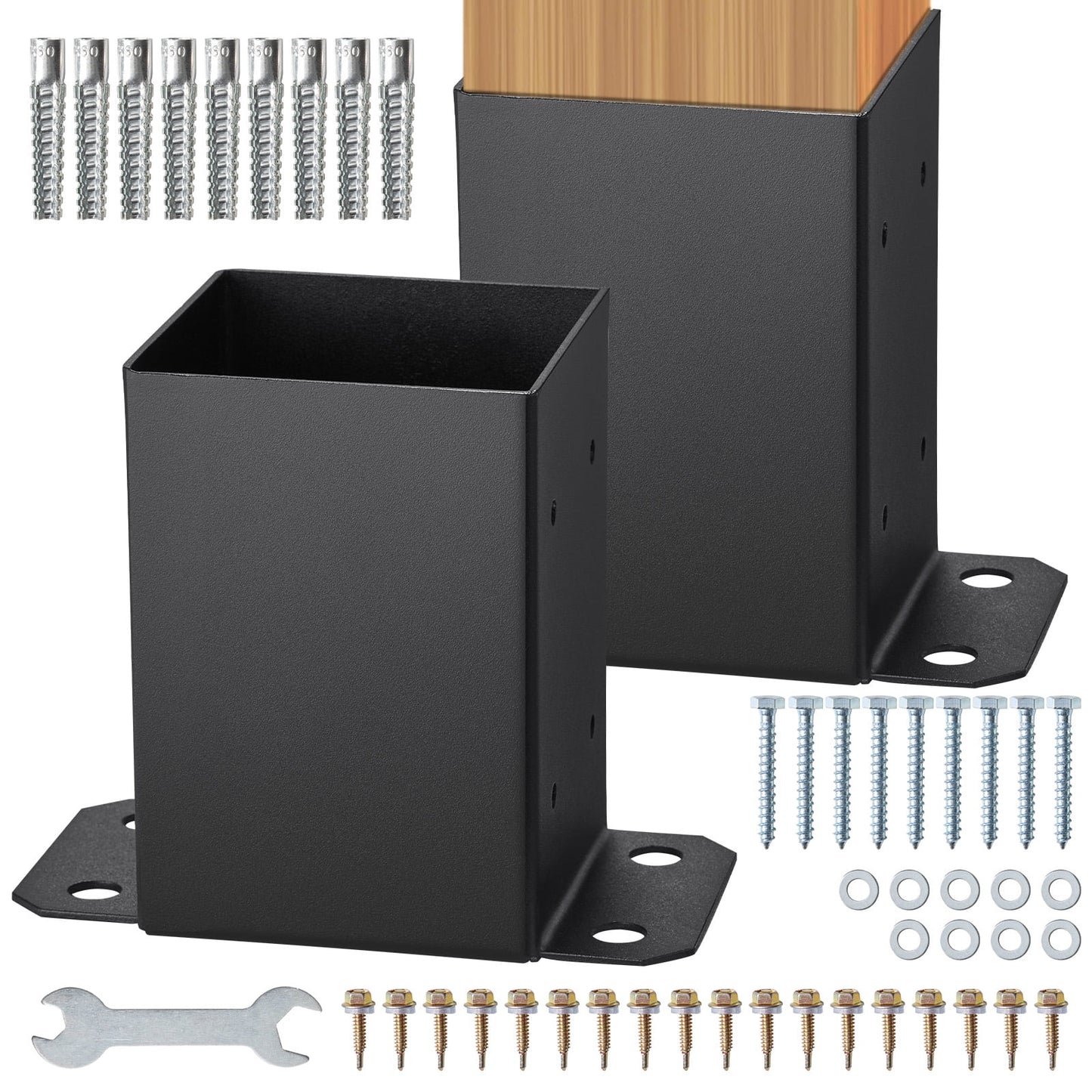 KFFKFF 2 Pack 4x4 Post Base Brackets Heavy Duty Wood Post Fence Post Anchor 91x91mm