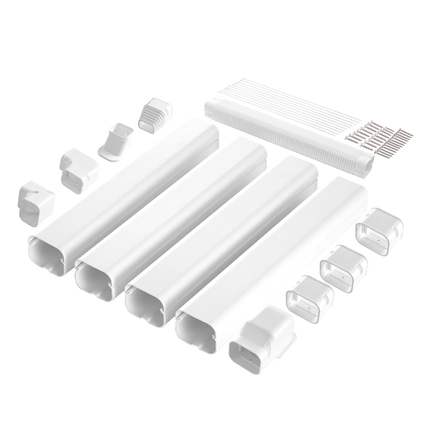 SKYSHALO 3-inch Wide, 17.6Ft Long Mini Split Line Set Cover, PVC Duct Kit for Air Conditioners, Includes 4 Straight Ducts & Complete Installation Accessories, Paintable Surface for Heat Pumps, White