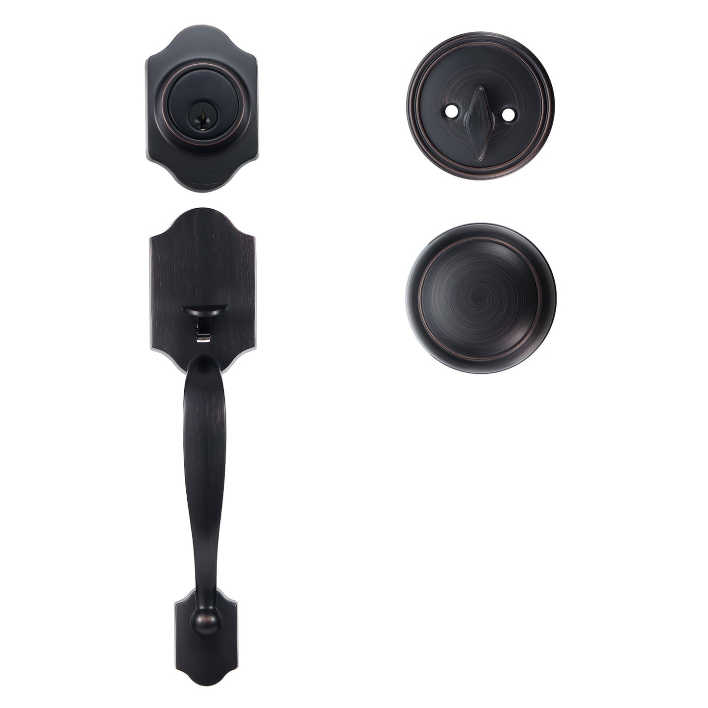 KFFKFF Front Door Handle and Deadbolt Set, Front Door Lock Set with Reversible Knob Handle, Modern Front Door Hardware, Single Cylinder Front Door Entry Lock, Brushed Oil Rubbed Bronze Finish