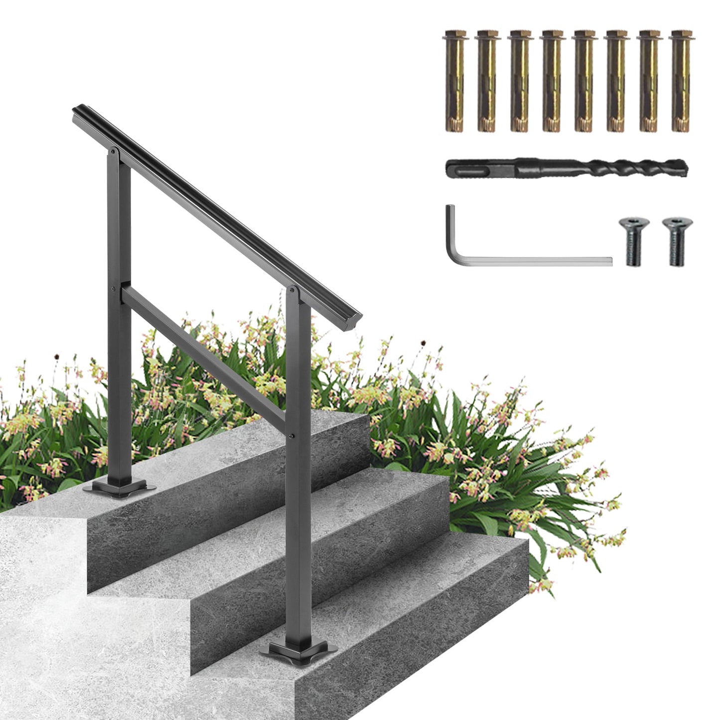 KFFKFF Outdoor Handrail 165lbs Load Handrail Aluminum Outdoor Stair Handrail 36"x 35" Outdoor Stair Railing Transitional Range from 0 to 50 Staircase Handrail Fits 2-3 Steps