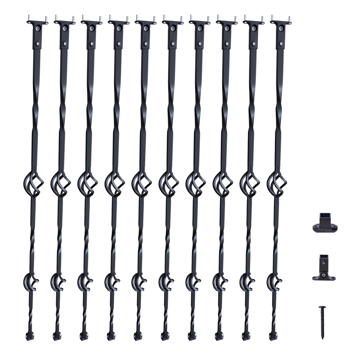 KFFKFF Staircase Metal Balusters 44'' Steel Deck Spindles w/ Screw Double Baskets